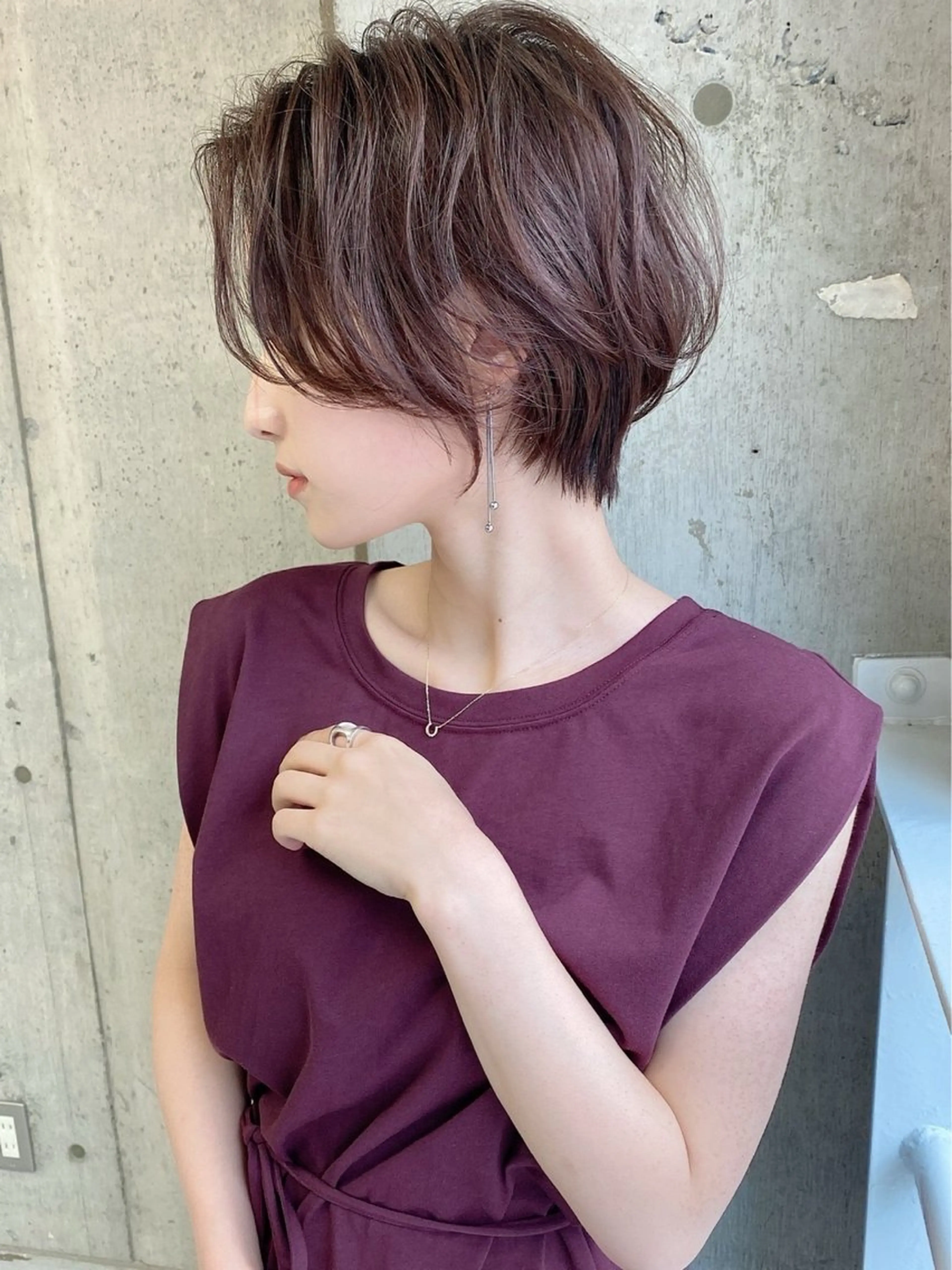 ショート カラー ボブ ショートヘア トリートメント 木屋元一/透明感 /前髪/レイヤーのヘアスタイル