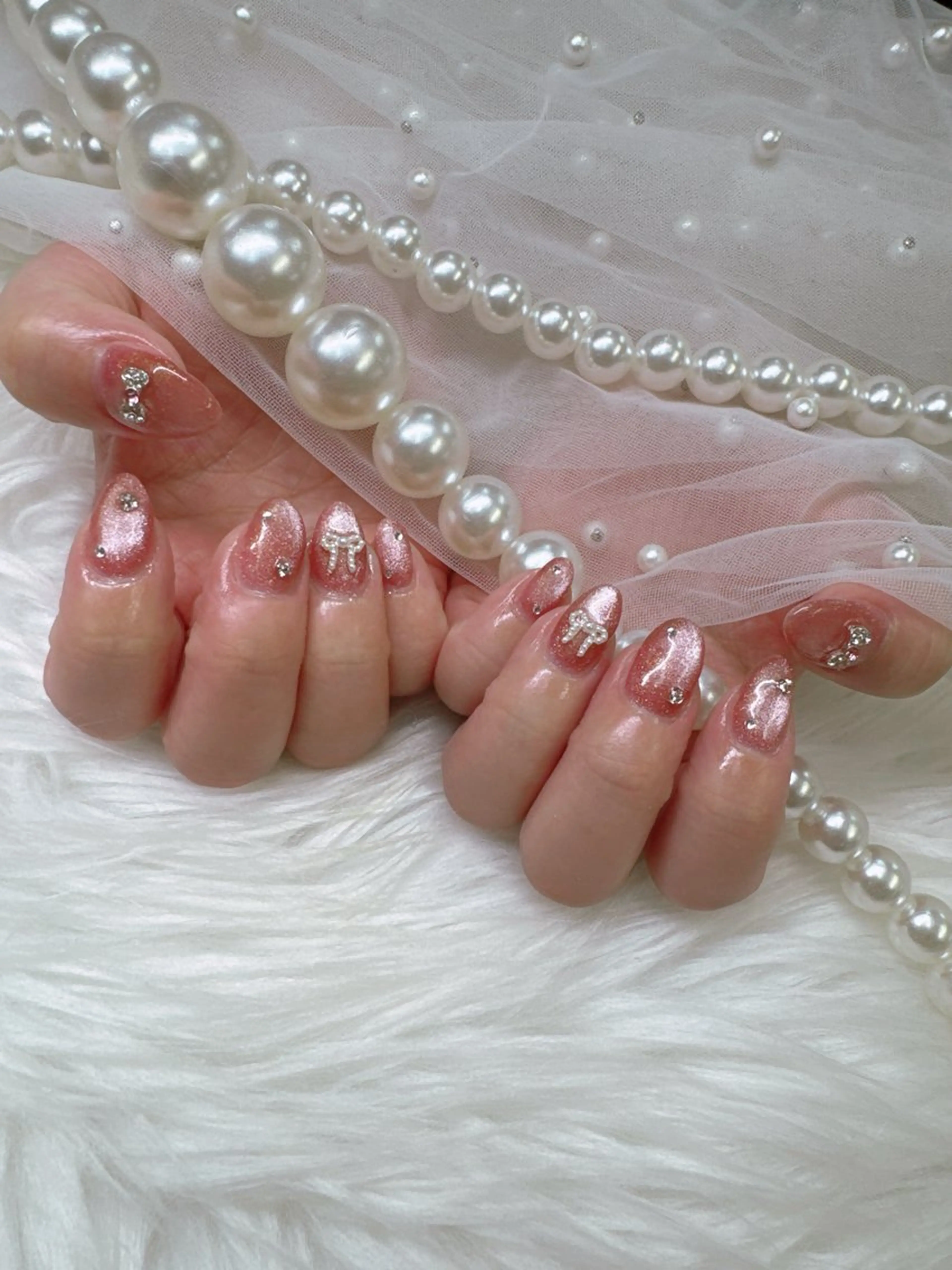 ネイル フレンチネイル ジェルネイル ガラスフレンチ キラキラネイル ロングネイル ハンドネイル Queeens nailのネイルデザイン