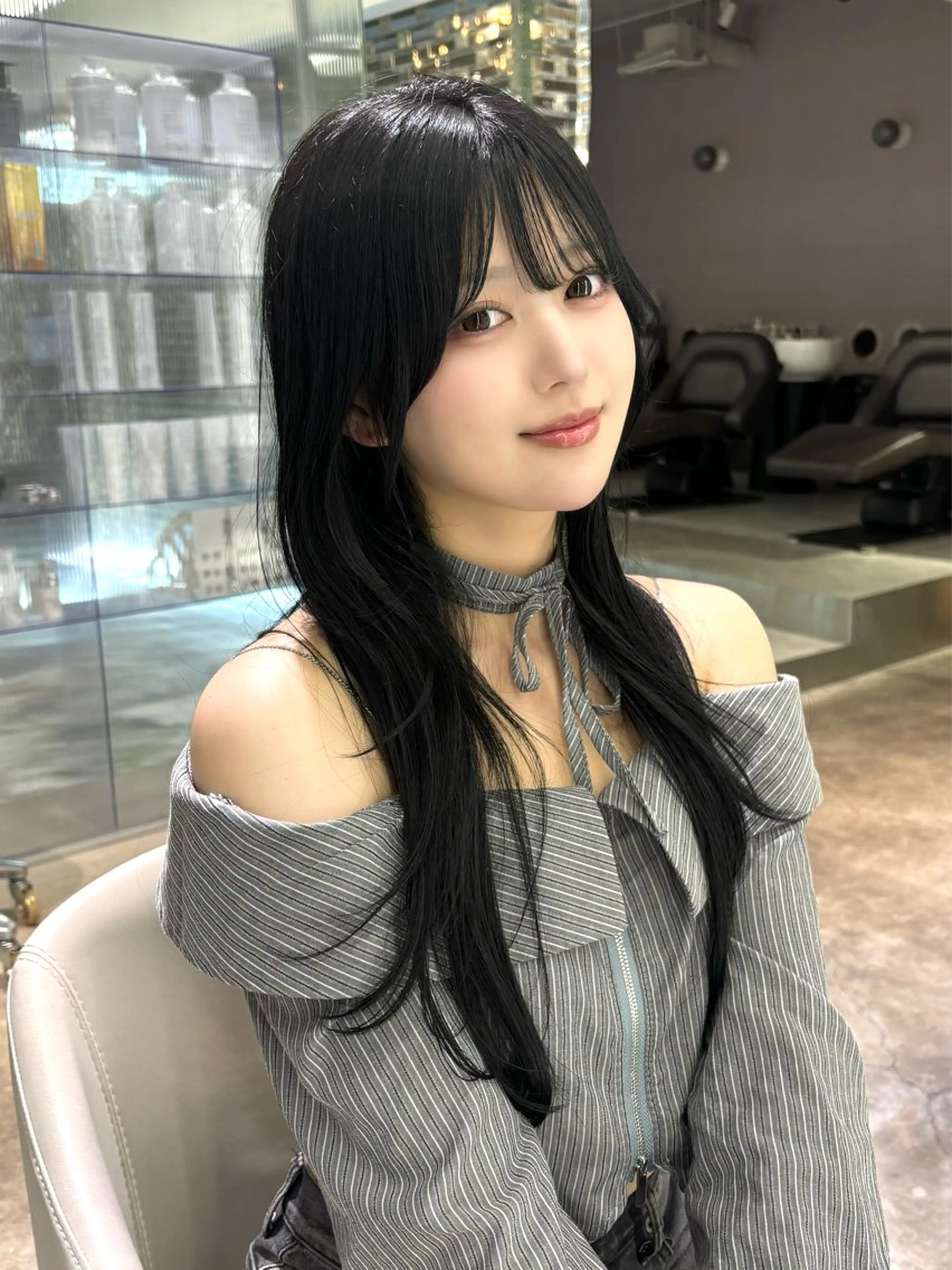 ロング カラー 韓国風ヘア レイヤーカット 名古屋/中顔面短縮 ✨/小顔ハイレイヤーのヘアスタイル