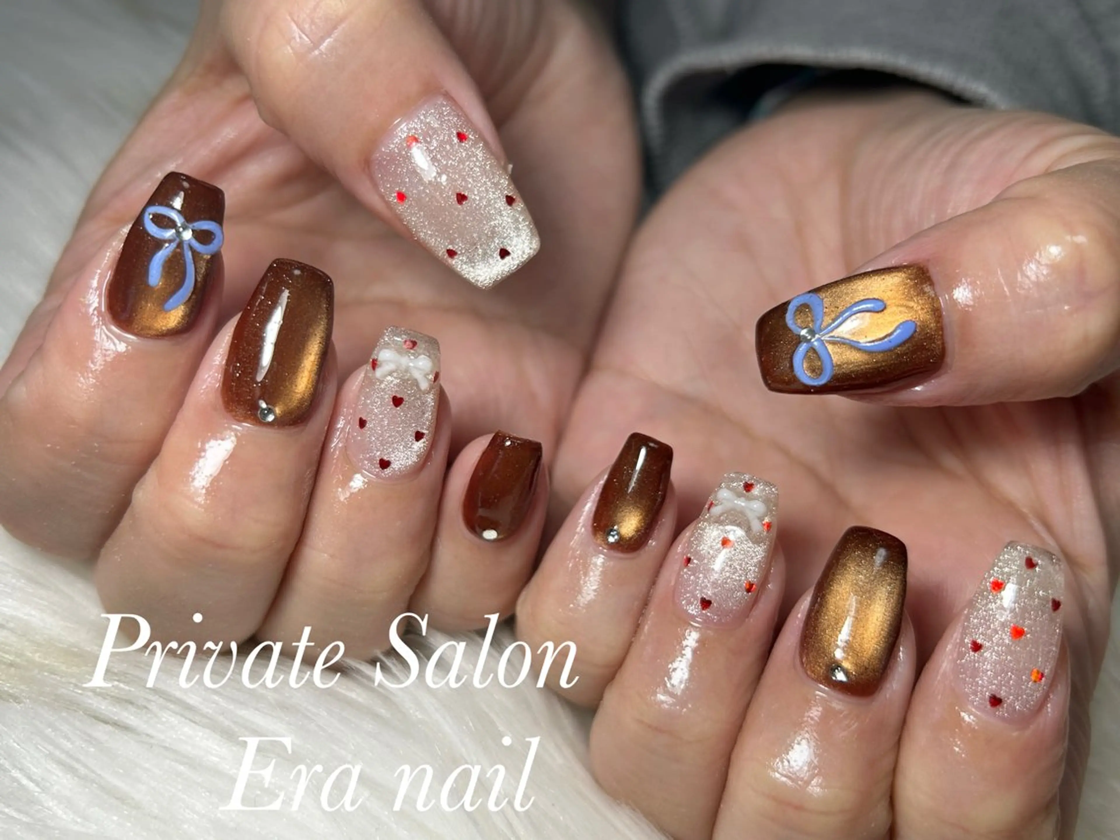 ネイル ハート リボン ハンドネイル Era nailのネイルデザイン