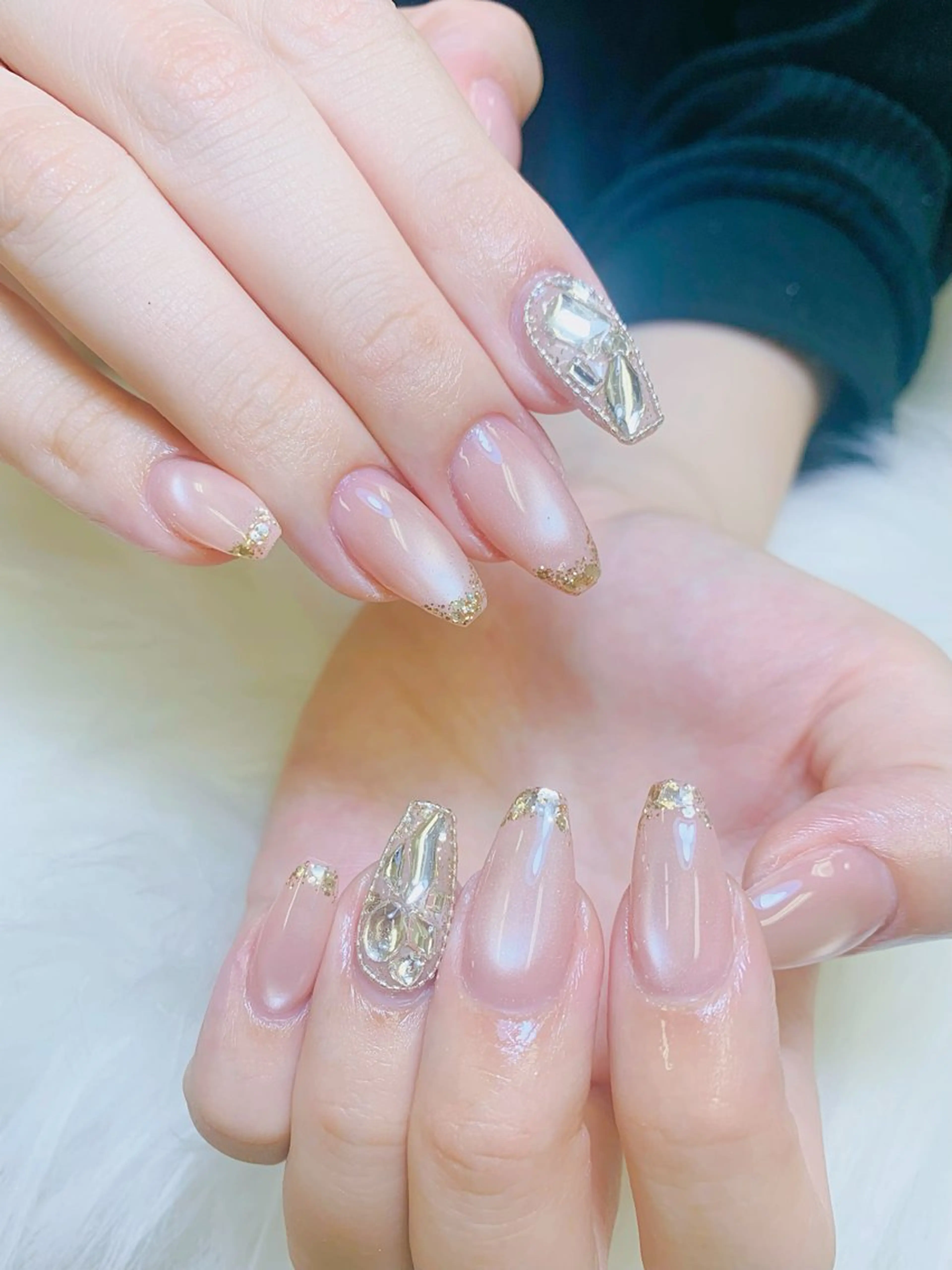 ネイル チークネイル 長さ出し フラッシュネイル フレンチネイル グラデーション ハンドネイル AN NAIL SALONのネイルデザイン