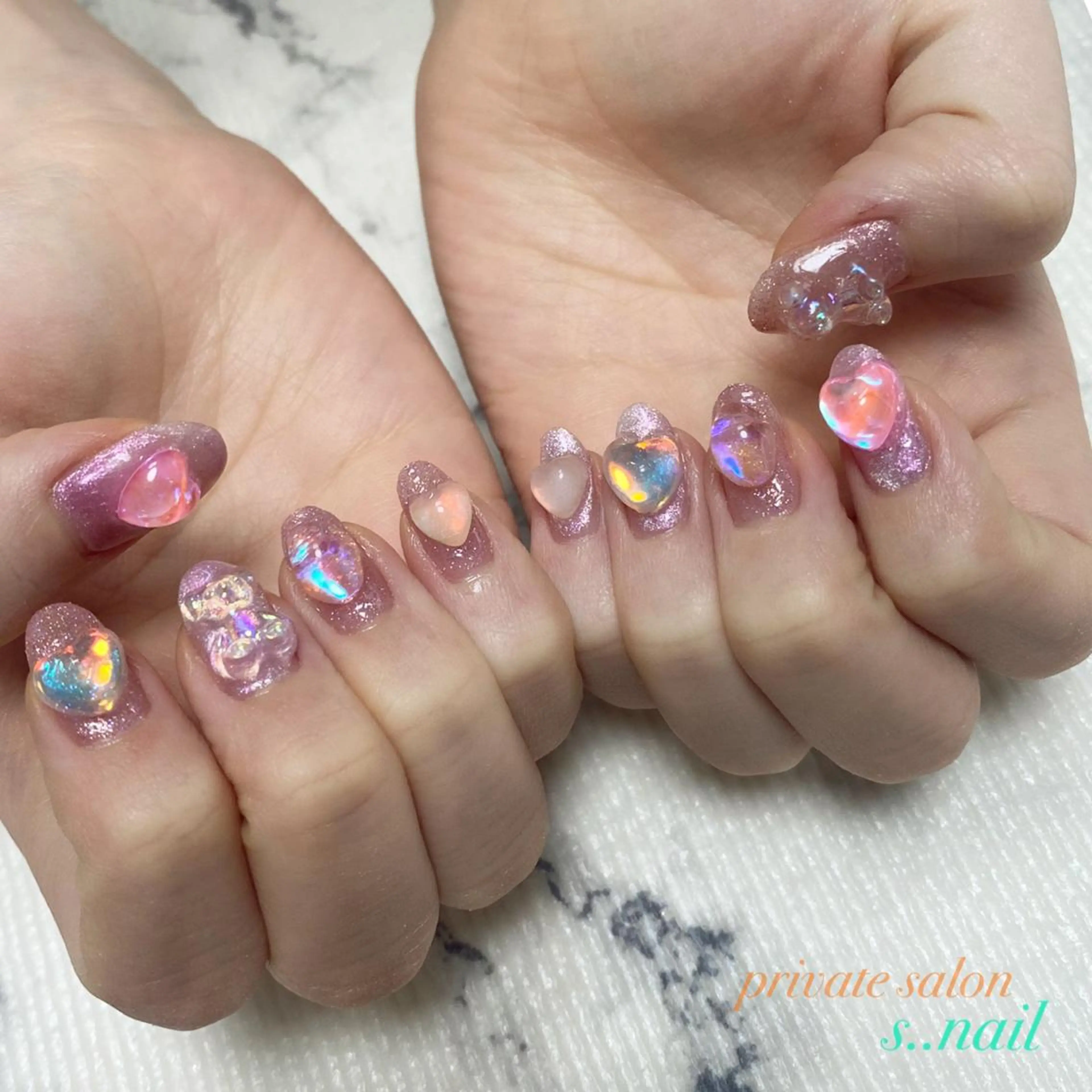 ネイル オーロラネイル 氷ネイル・うるうるネイル 韓国ネイル ラメ(グリッター) ピンク ハンドネイル フットネイル s..nail / MORITAのネイルデザイン