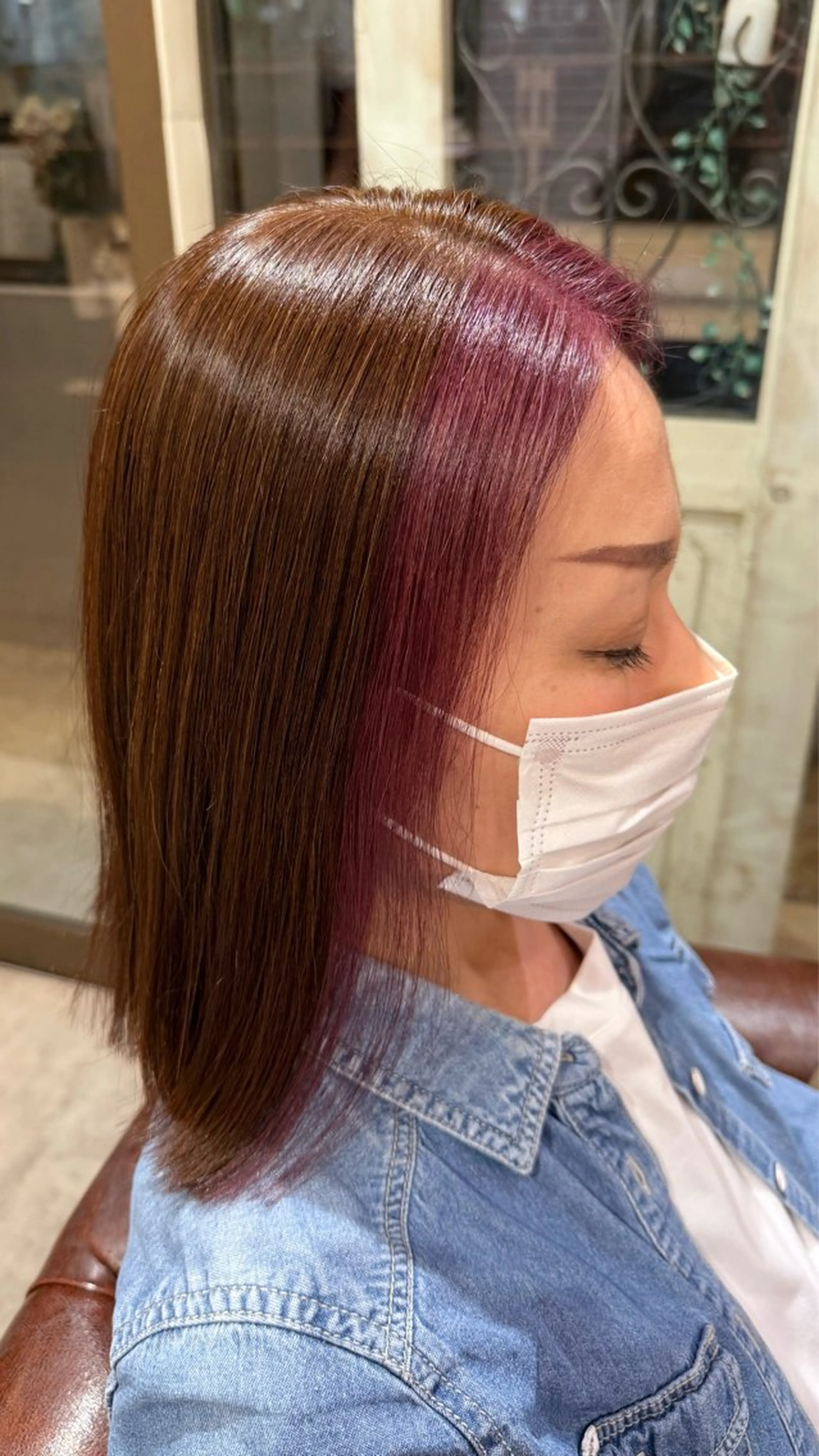 セミロング カラー ミストバング ブリーチ イヤリングカラー  フェイスフレーミング 🎀RUI/髪質改善 /美髪矯正/艶カラーのヘアスタイル