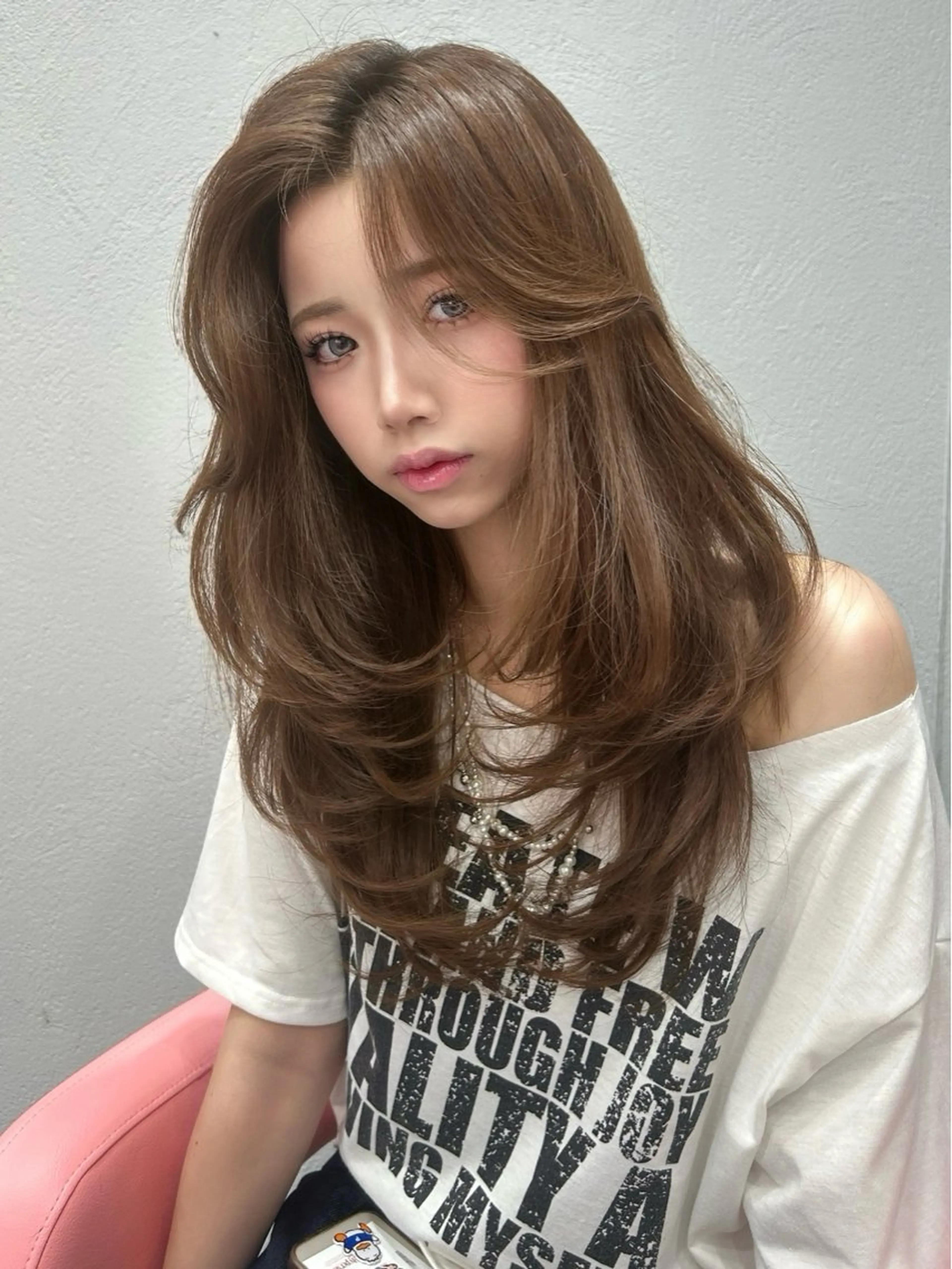 ロング カラー ベージュカラー ブリーチ ダブルカラー ブリーチなしカラー 小顔カット カット ヘアカラー トリートメント 原宿／ワンホンヘア SAAYA🖤のヘアスタイル