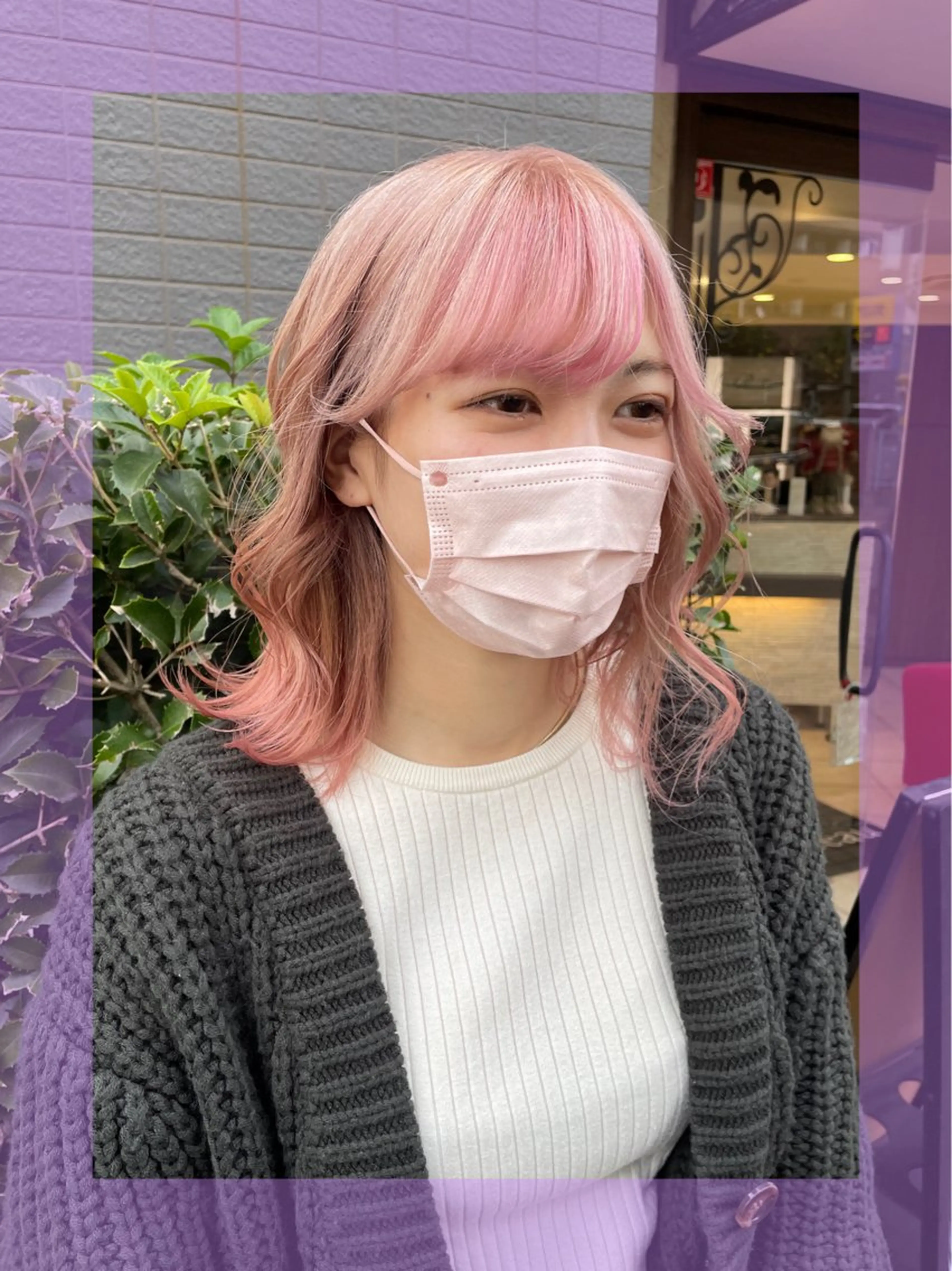 セミロング カラー ヘアアレンジ ピンクカラー ブリーチ♡メンズ マッシュ♡MIUのヘアスタイル