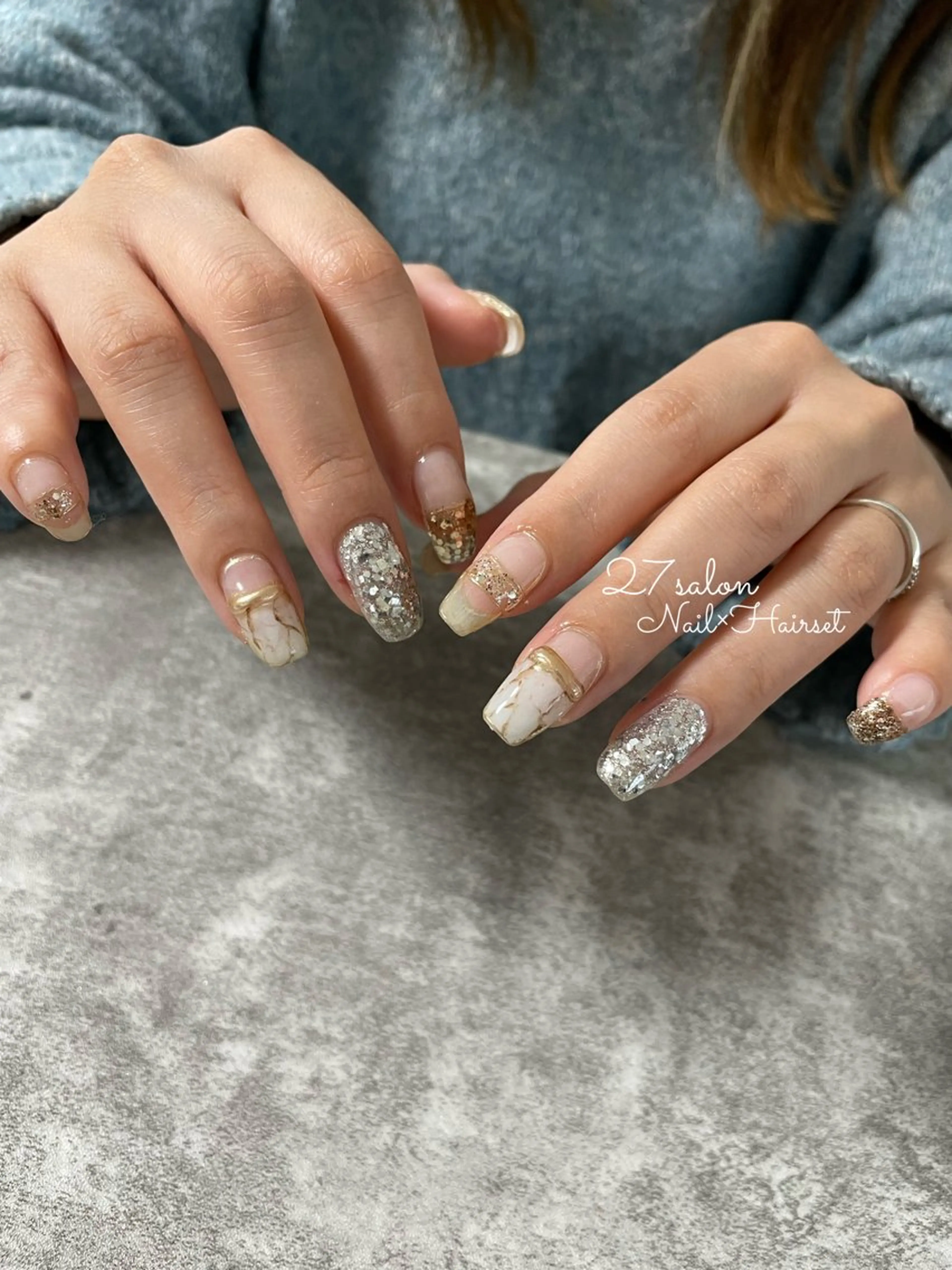 ネイル 大理石ネイル(マーブル) ニュアンスネイル 27salon yuinaのネイルデザイン