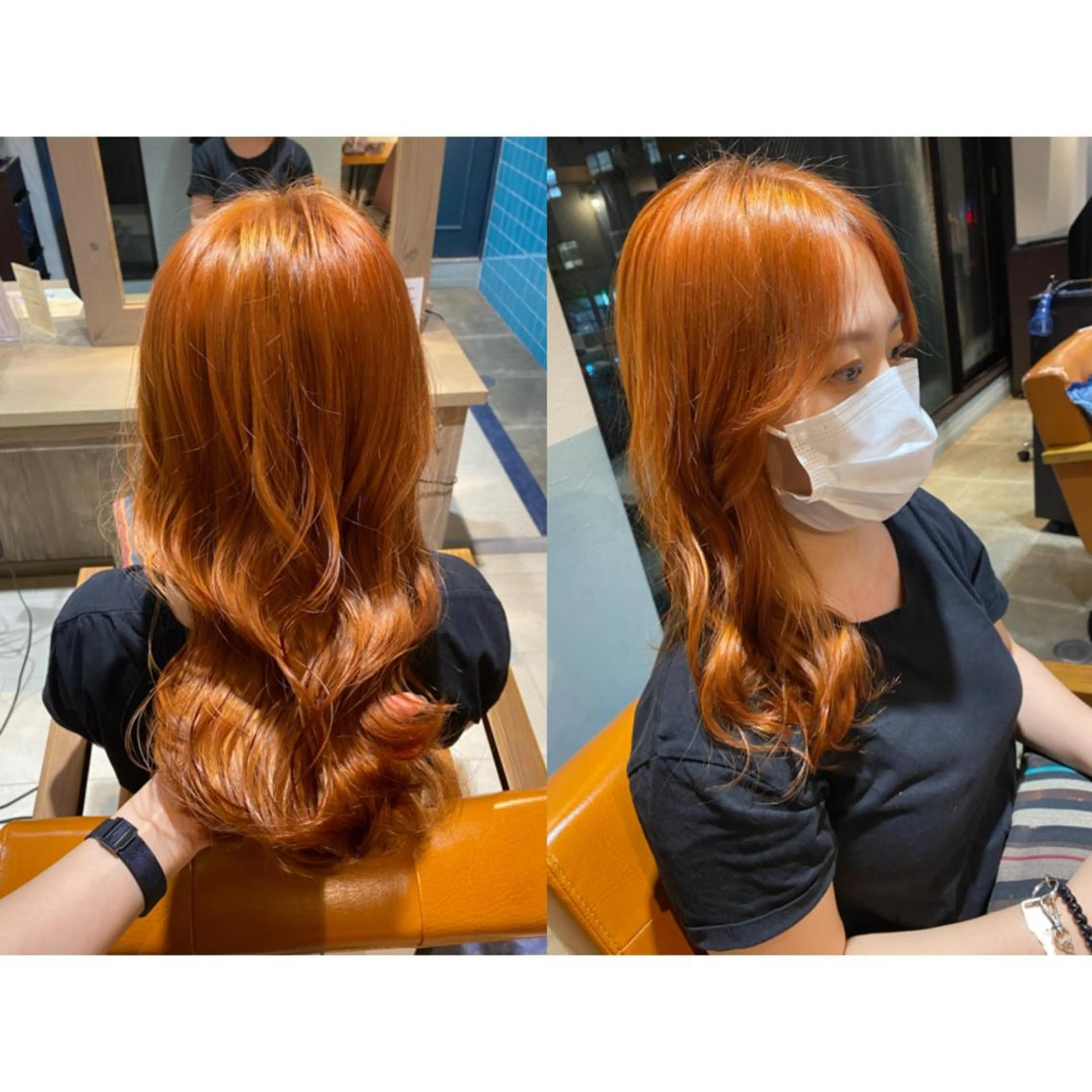 カラー オレンジ カット ヘアカラー 🐻結んで可愛い hair EMI🐻のヘアスタイル