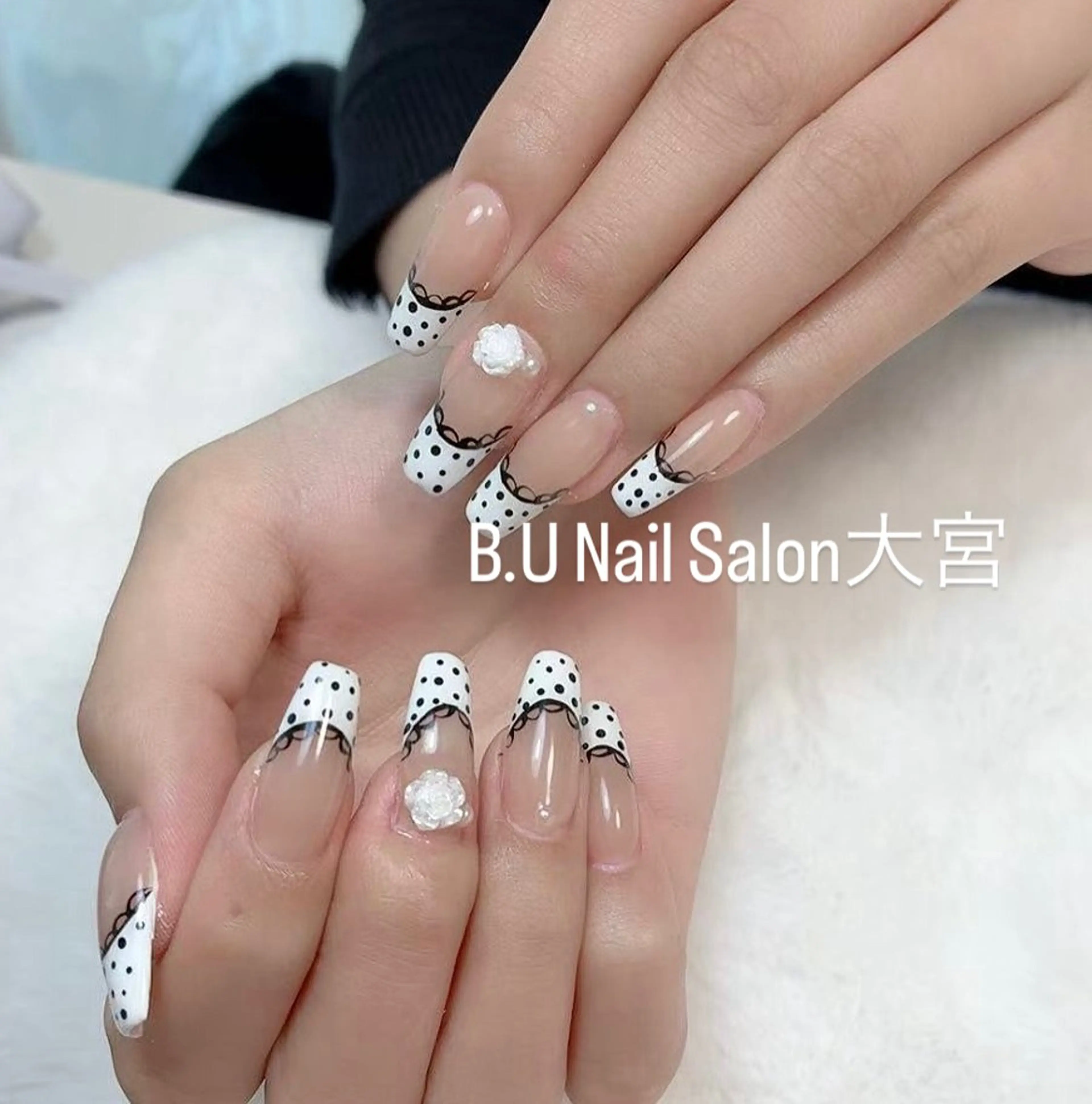 ネイル ドット フレンチネイル レース B·U Nail大宮 長さだし専門店のネイルデザイン