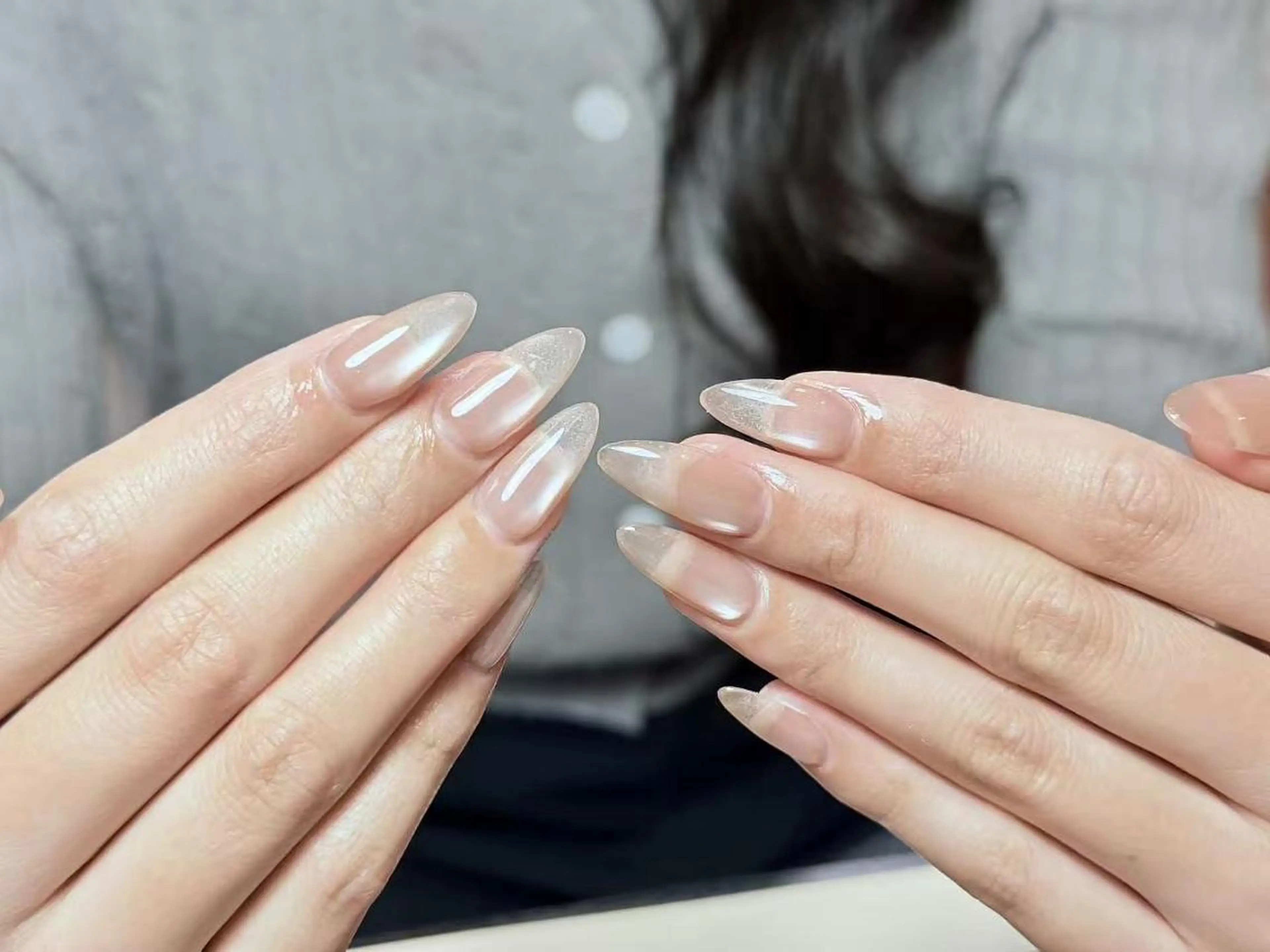 ネイル 長さ出し フレンチネイル ジェルネイル ガラスフレンチ 韓国ネイル Hana Bloom Nail💛Rinaのネイルデザイン