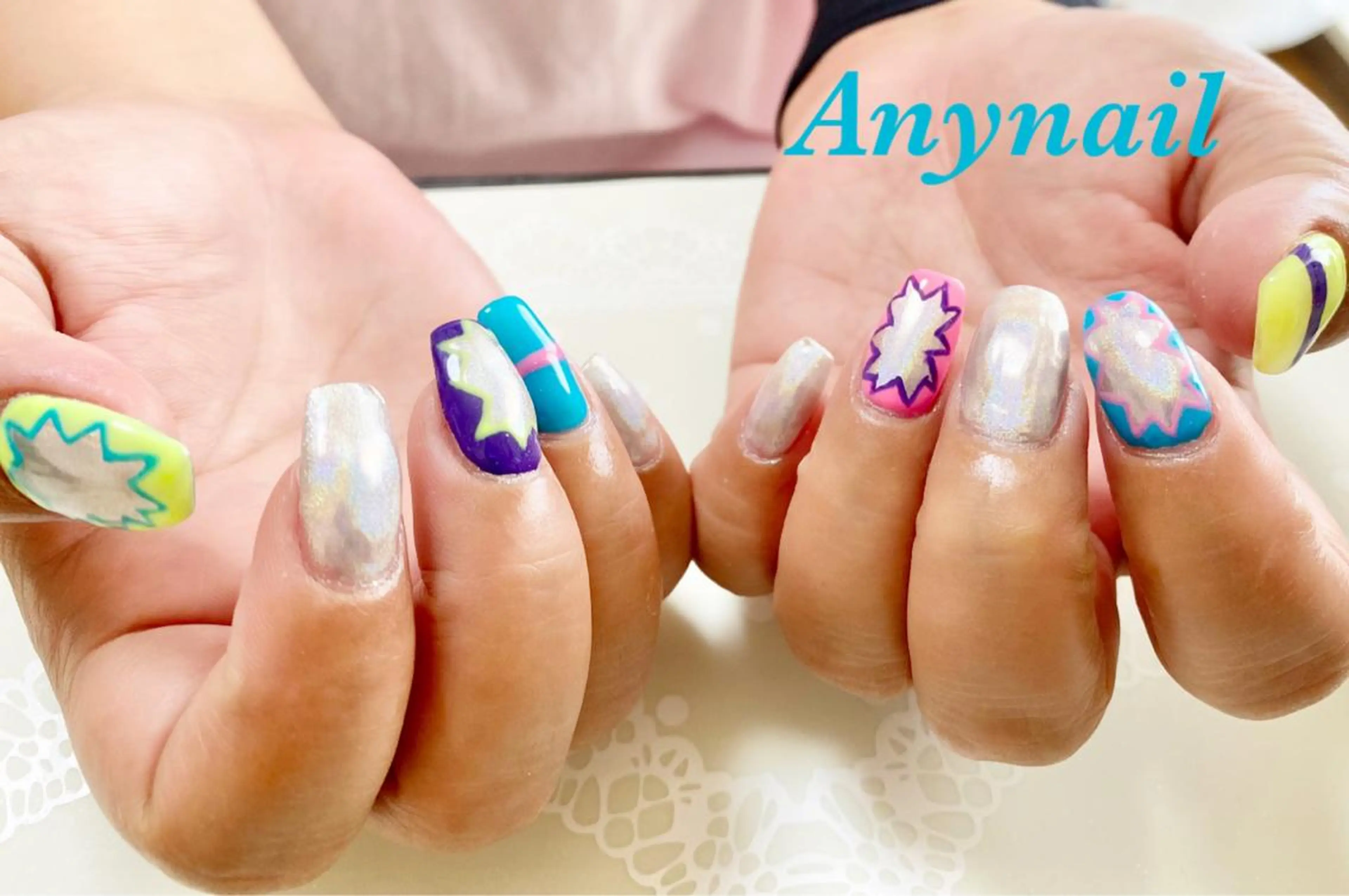 ネイル ブルー 持ち込み ハンドネイル 岩澤 恵子のネイルデザイン