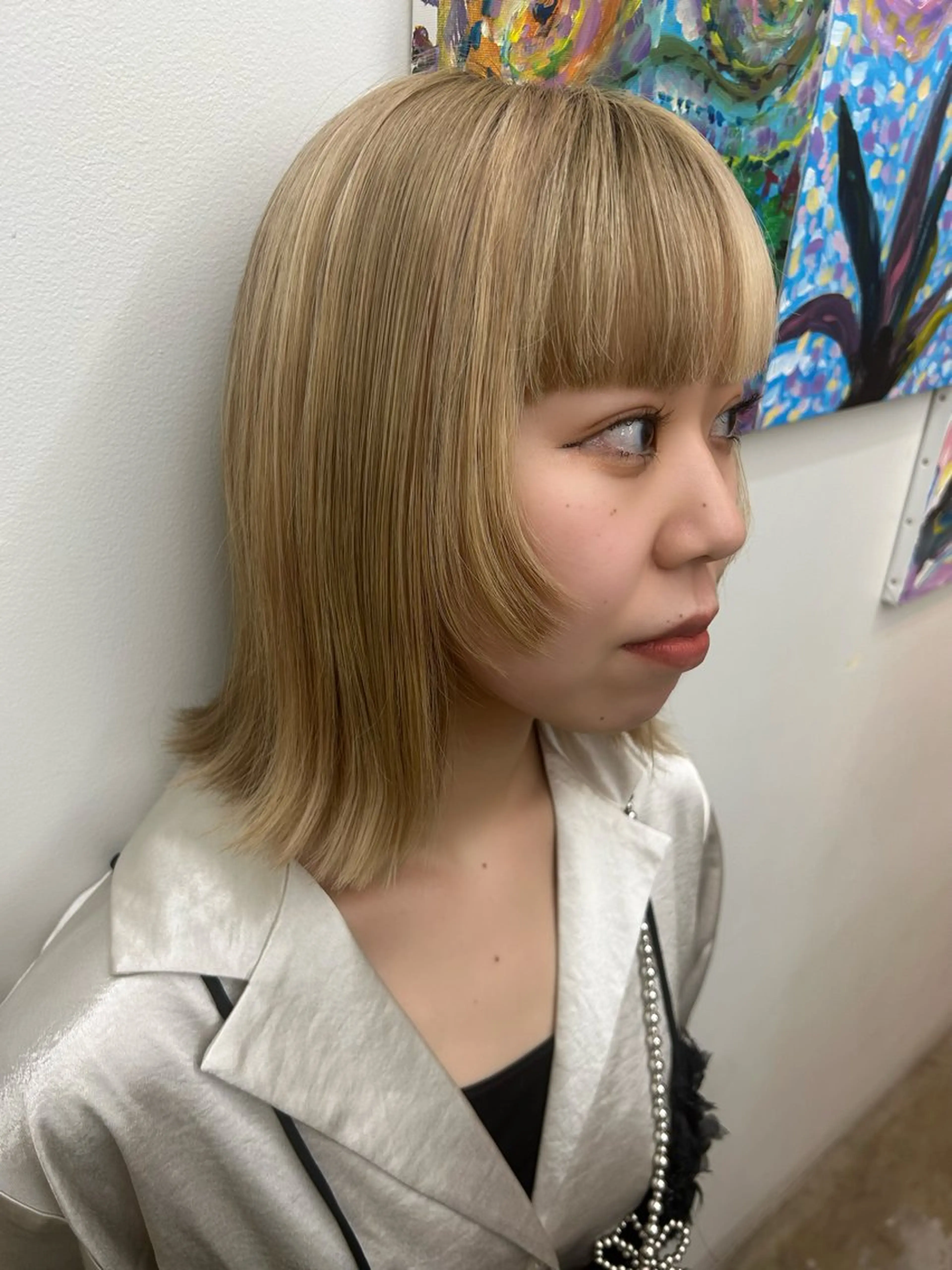 ミディアム ボブ 顔周りカット レイヤーカット カット 中西 美聖のヘアスタイル