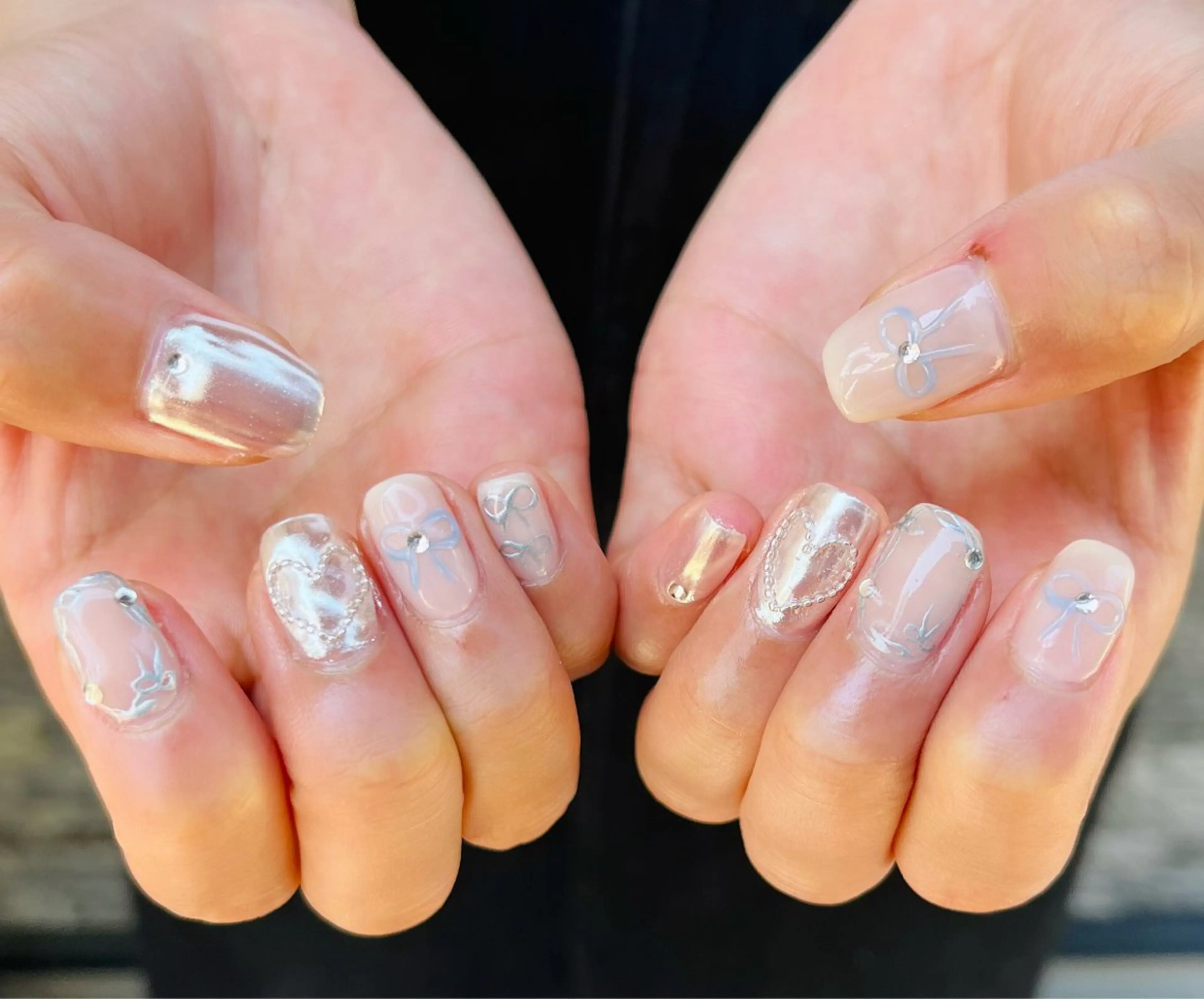 ネイル ハート リボン ハンドネイル HazeGrass NAILのネイルデザイン