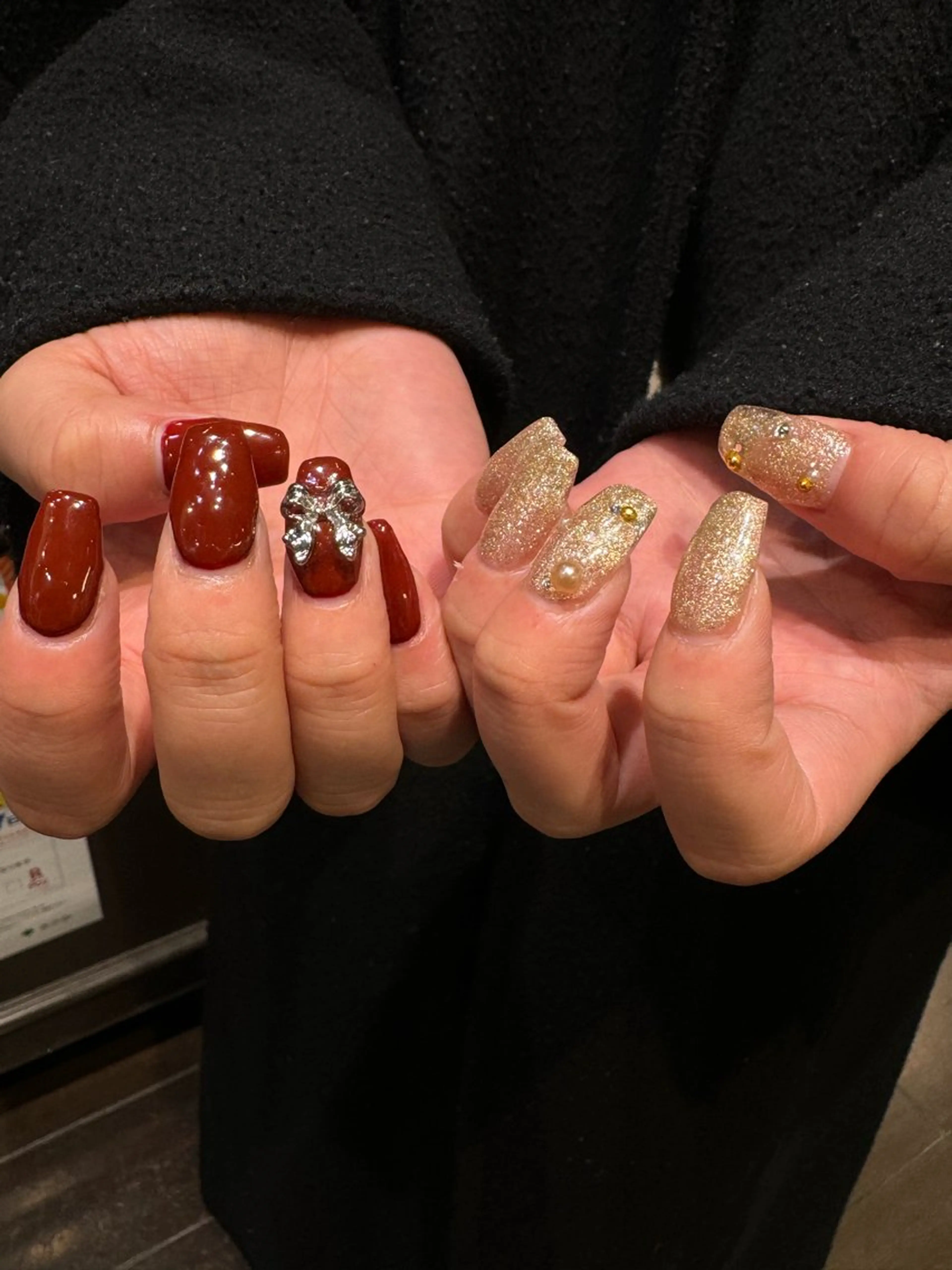 ネイル ボルドー 成人式 リボン designcolo r/似合わせNOKAのヘアスタイル