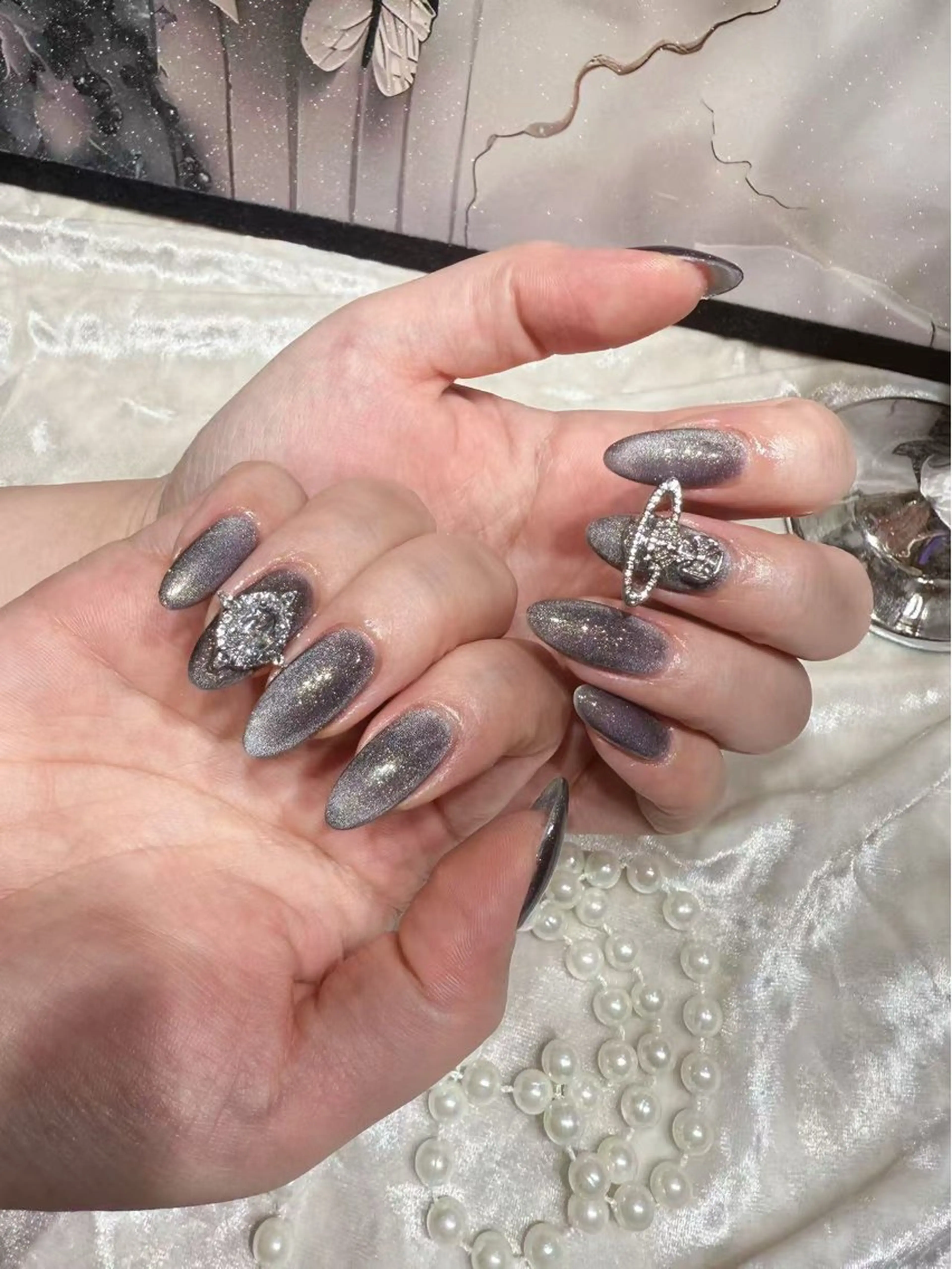 ネイル アートネイル フットネイル ジェルネイル ハート マグネットネイル babarla Nailのネイルデザイン