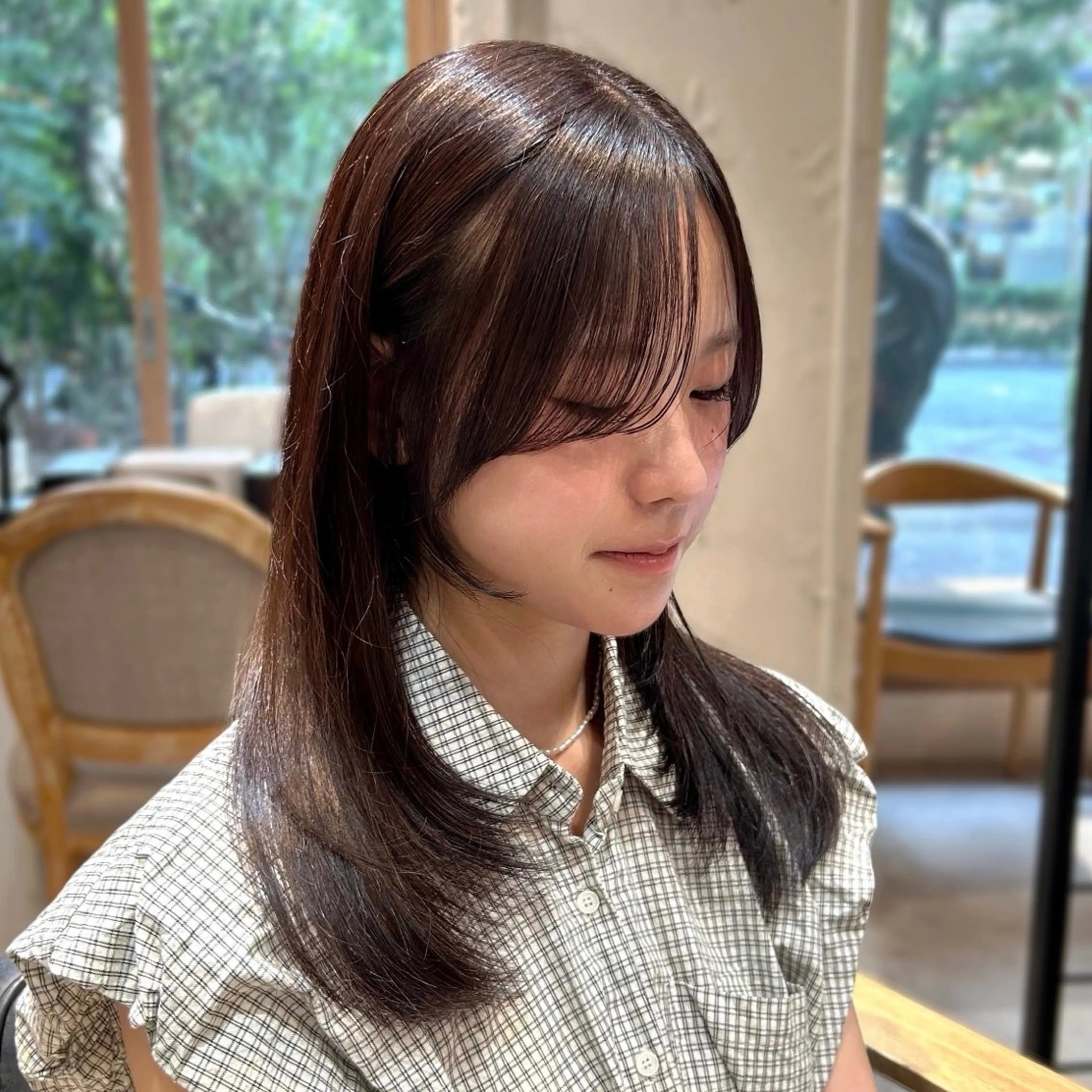 セミロング カラー レイヤーカット ローレイヤー 小顔カット カット ヘアカラー レイヤー/nail COCOROのヘアスタイル