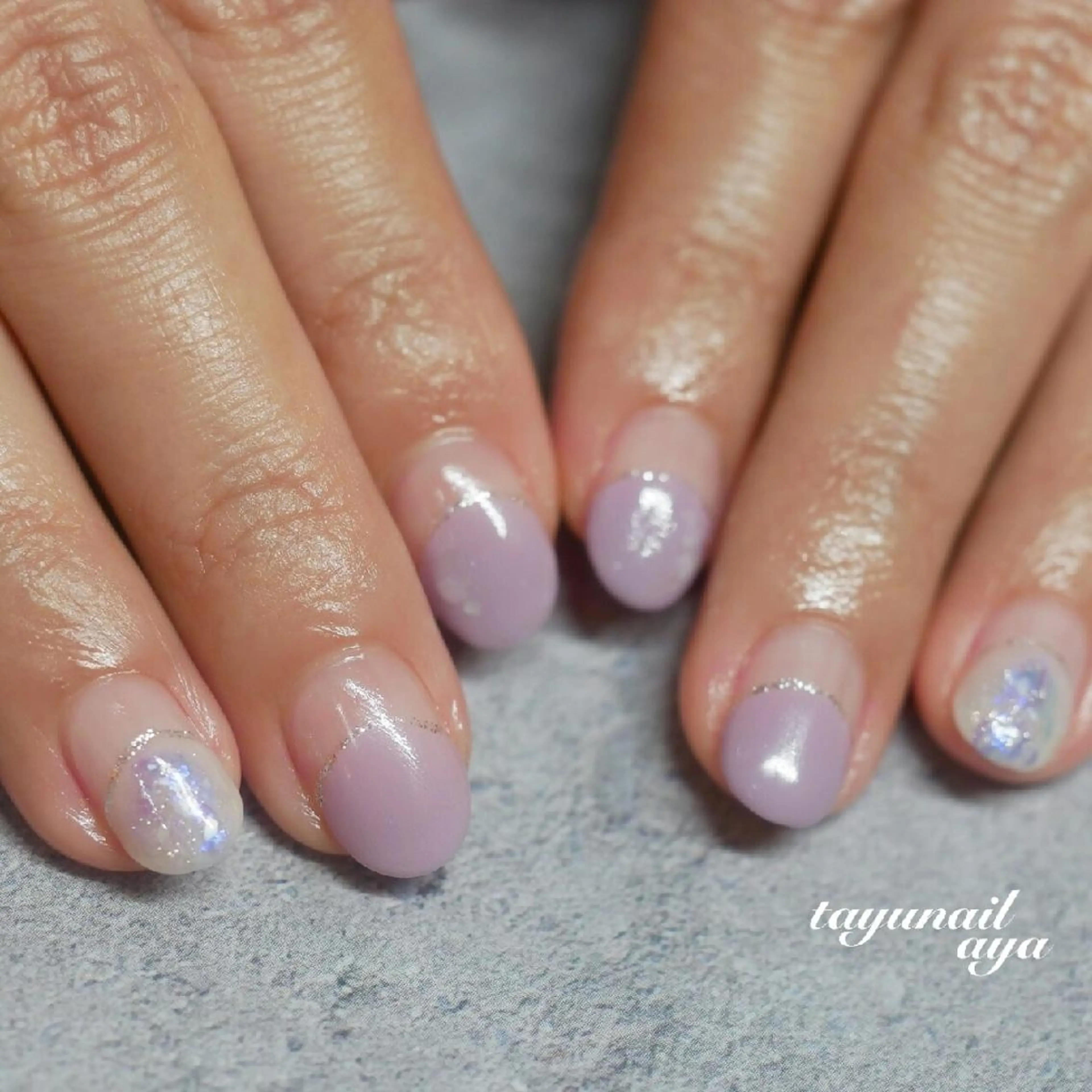 ネイル ブルー フレンチネイル ジェルネイル パラジェル パープル ネイルサロン 【たゆnail】のネイルデザイン