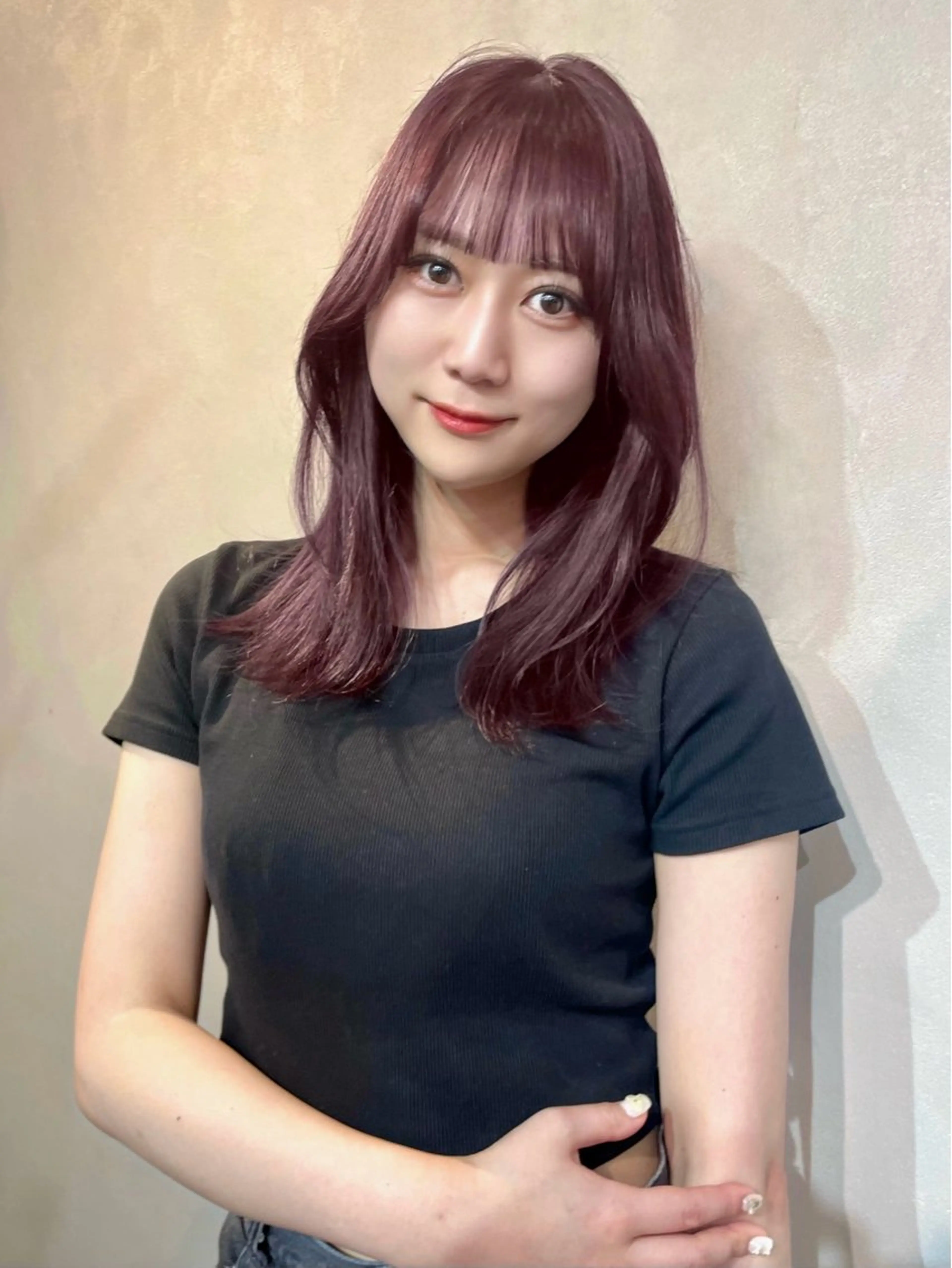 ミディアム カラー ラベンダーカラー ピンクカラー ピンクラベンダー ヘアカラー トリートメント カノン/透明感カラー /酸性ストレートのヘアスタイル