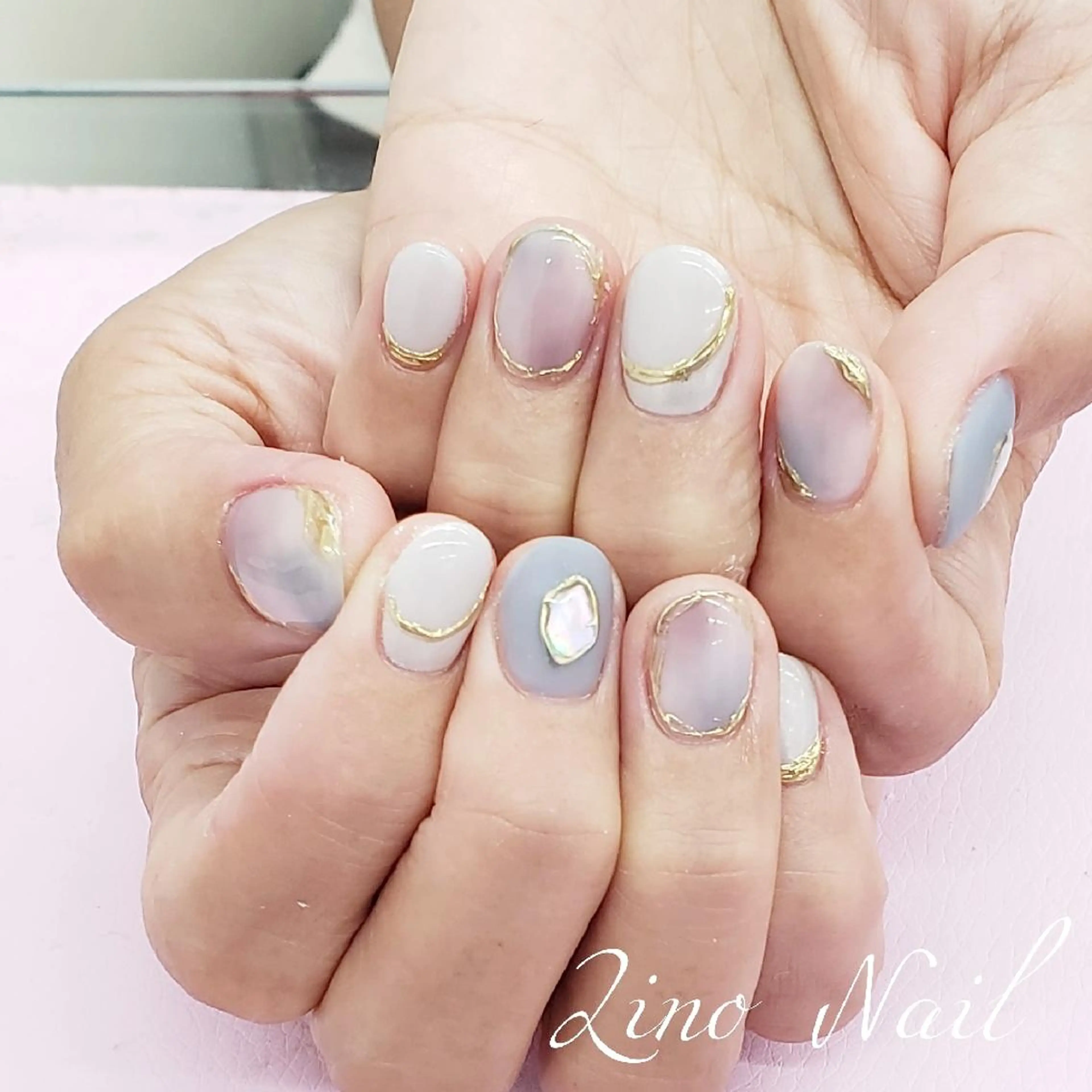 ネイル ブルー カジュアル ジェルネイル ミラーネイル ニュアンスネイル ハンドネイル Lino Nailのネイルデザイン