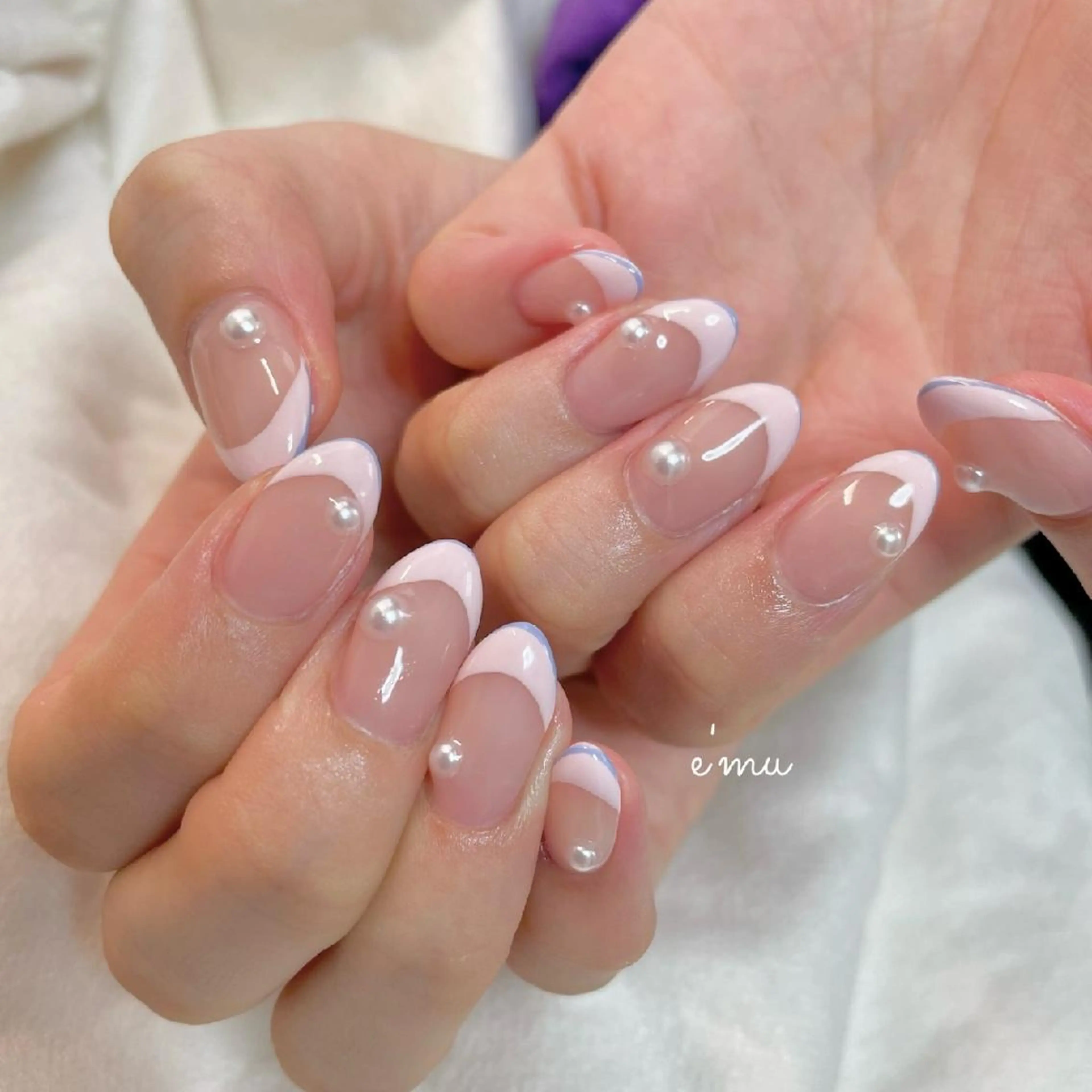 ネイル フレンチネイル ピンク 春ネイル ハンドネイル nail salon e'mu💐のネイルデザイン