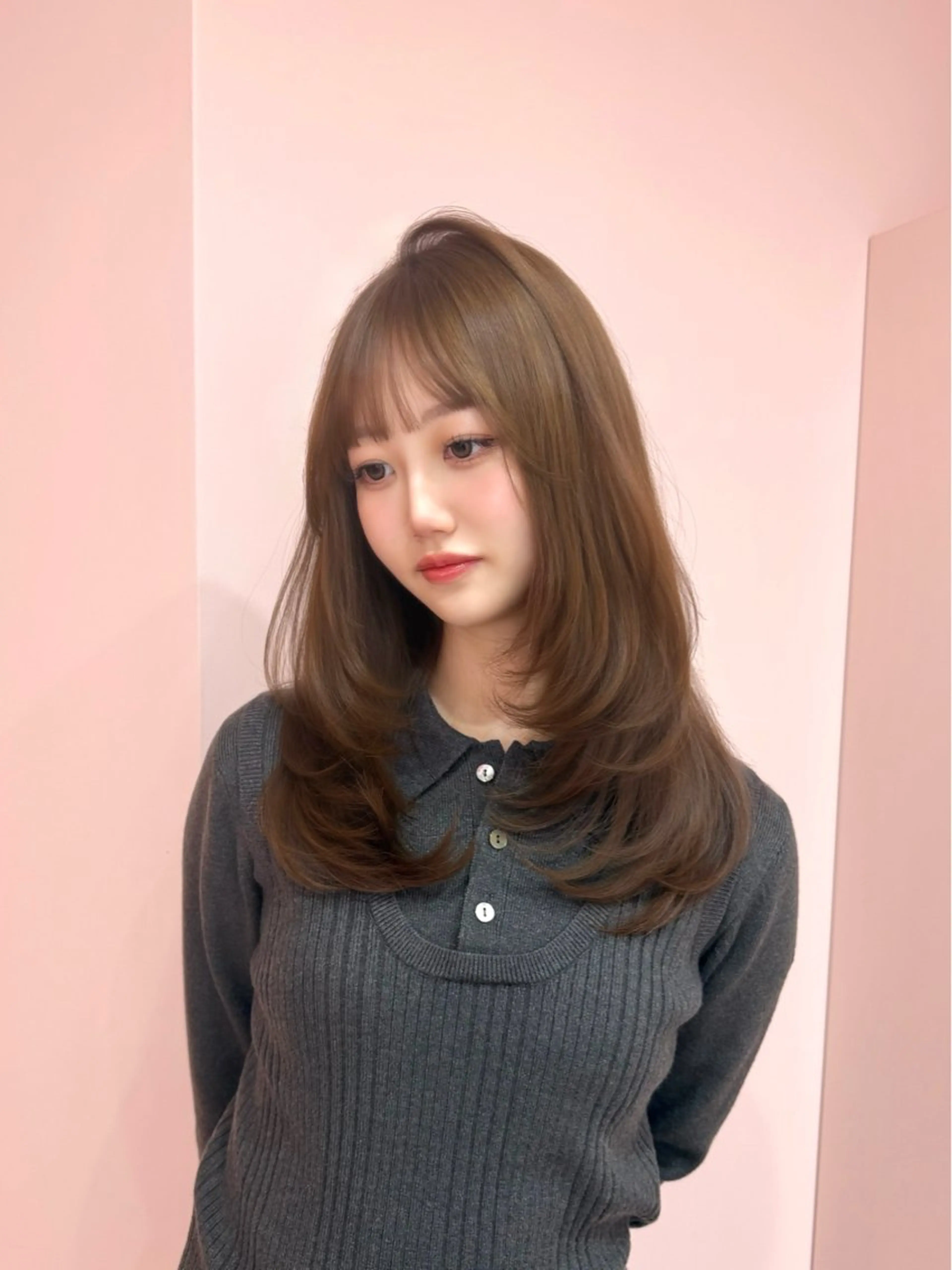 セミロング チョコレートブラウン くびれヘア 韓国風ヘア 渋谷/韓国ヘア/ 顔まわり♡Ayakaのヘアスタイル