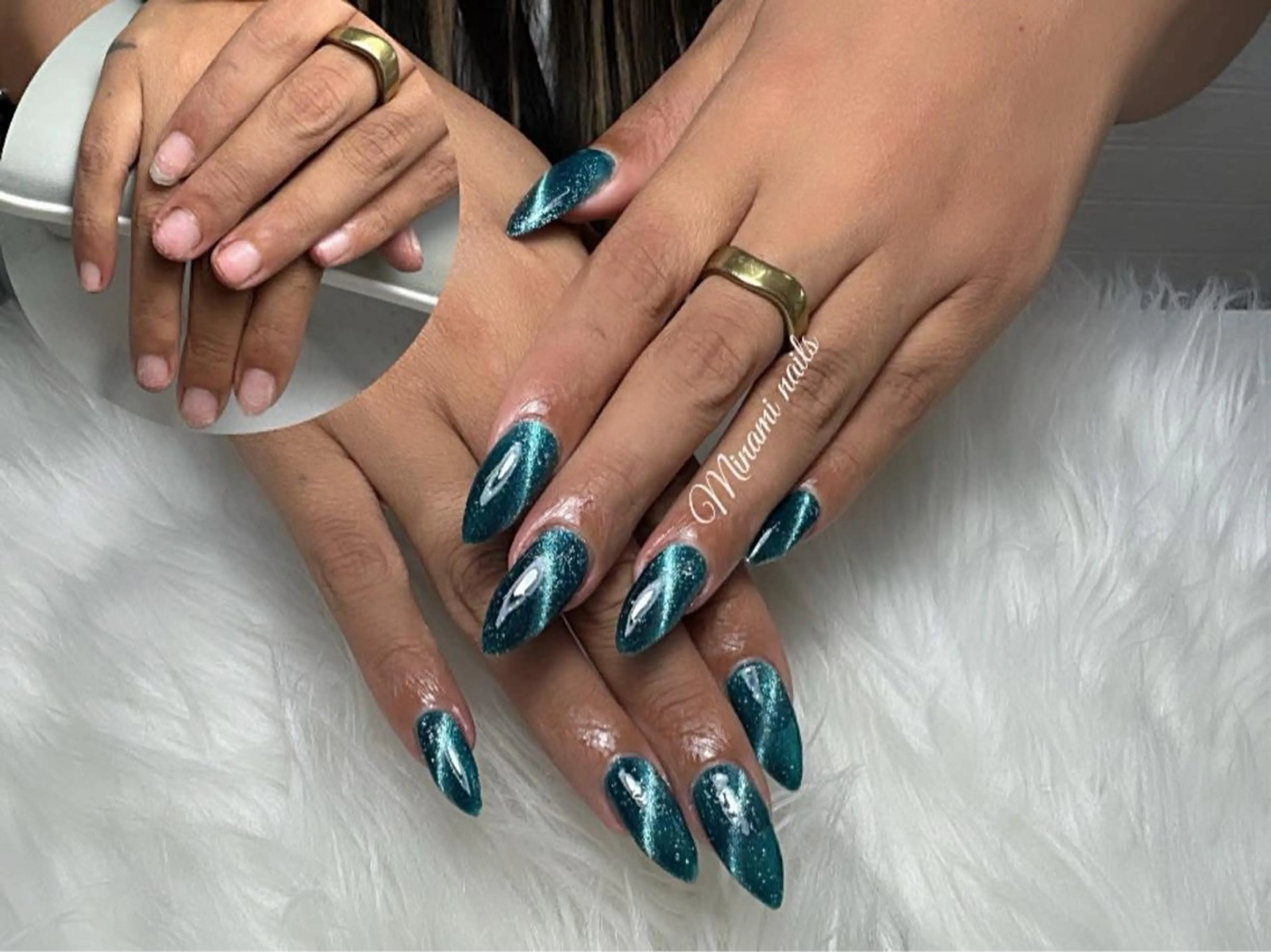 ネイル アートネイル オーロラネイル 長さ出し ガーリー キラキラネイル Minami Nailsのネイルデザイン