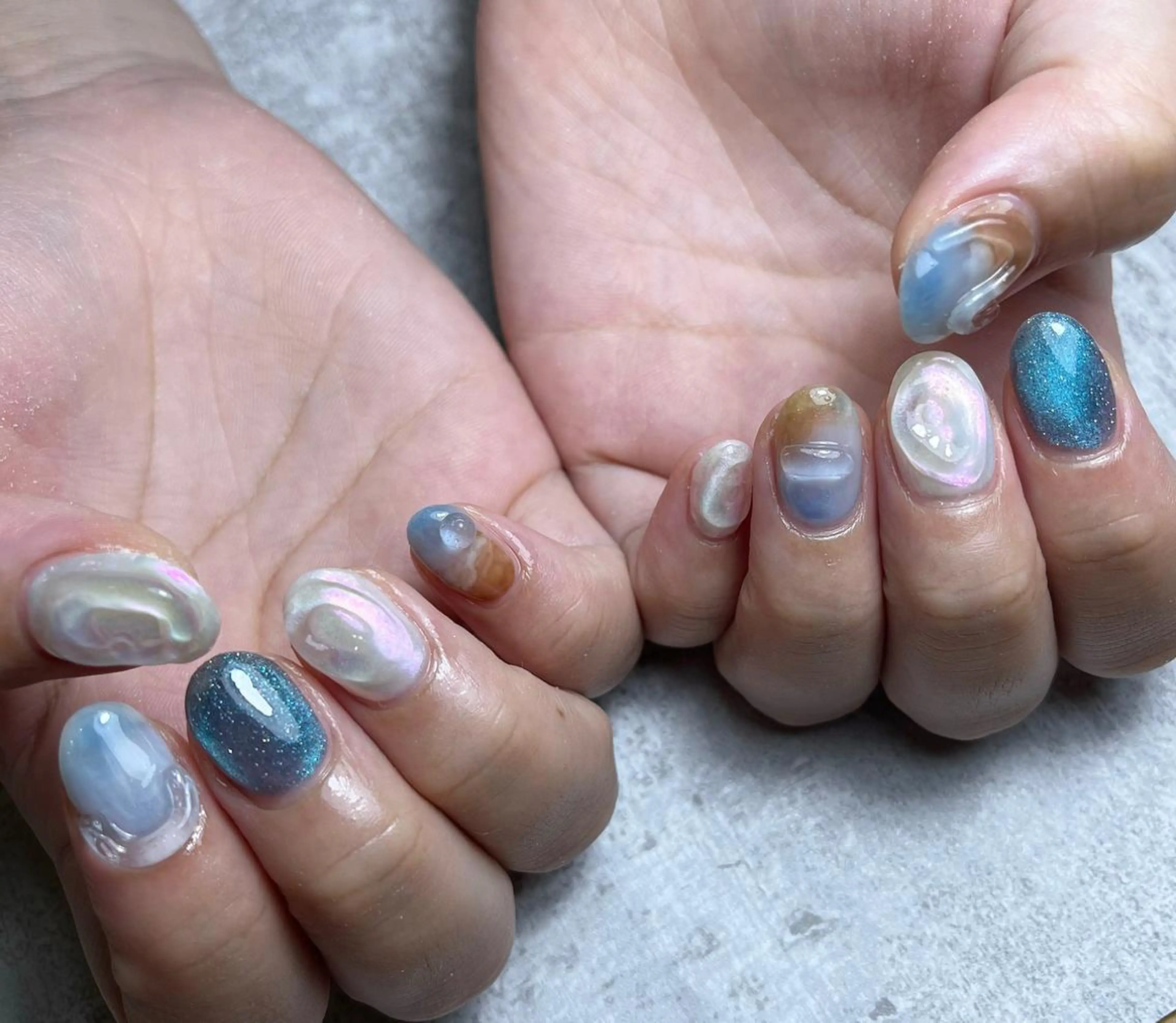 ネイル ジェルネイル キラキラネイル マグネットネイル ニュアンスネイル パステルネイル #Amin nail salonのネイルデザイン