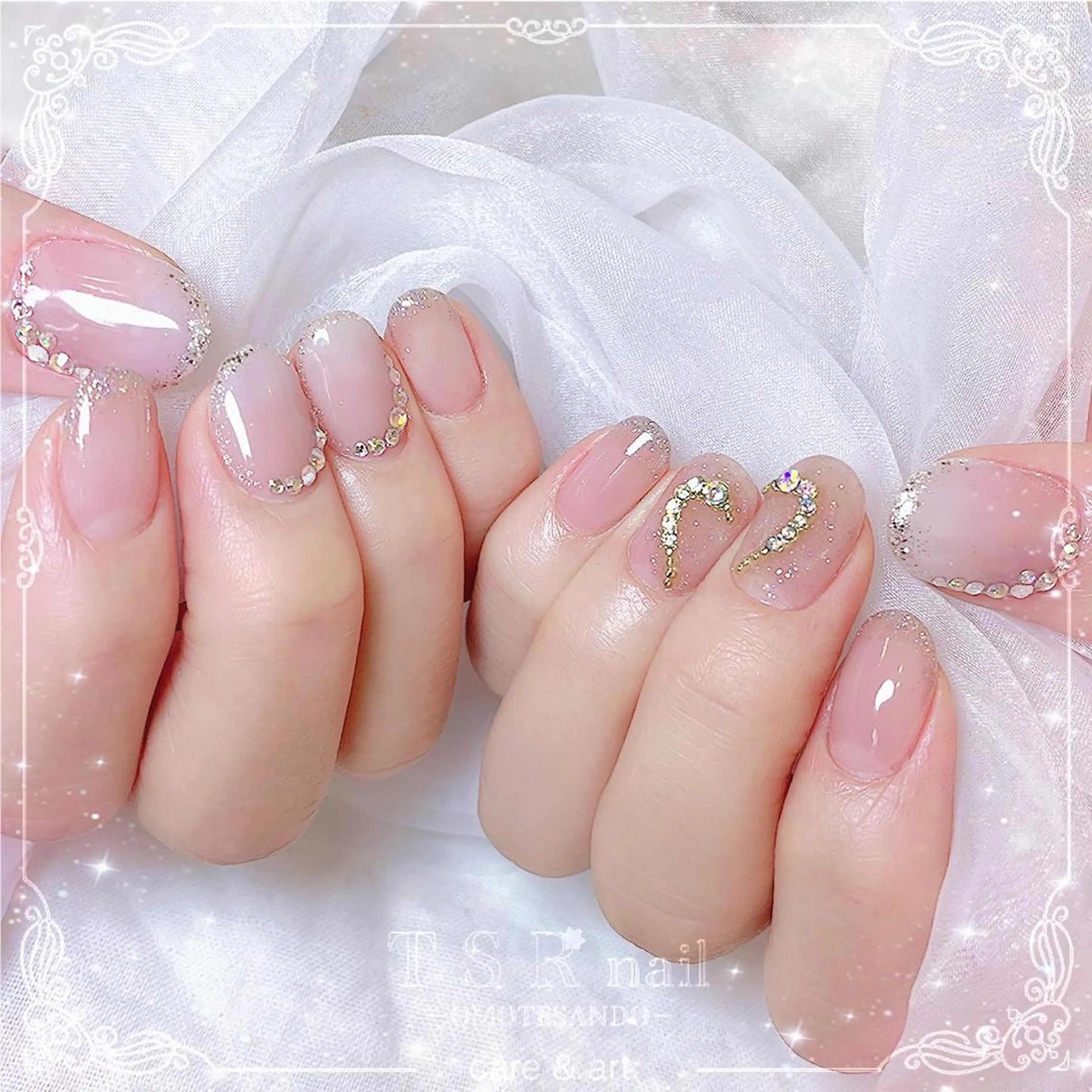 ネイル グラデーション ハート ラメ(グリッター) ラメグラデーション ピンク ハンドネイル ハンドケア 爪咲 りり花のネイルデザイン