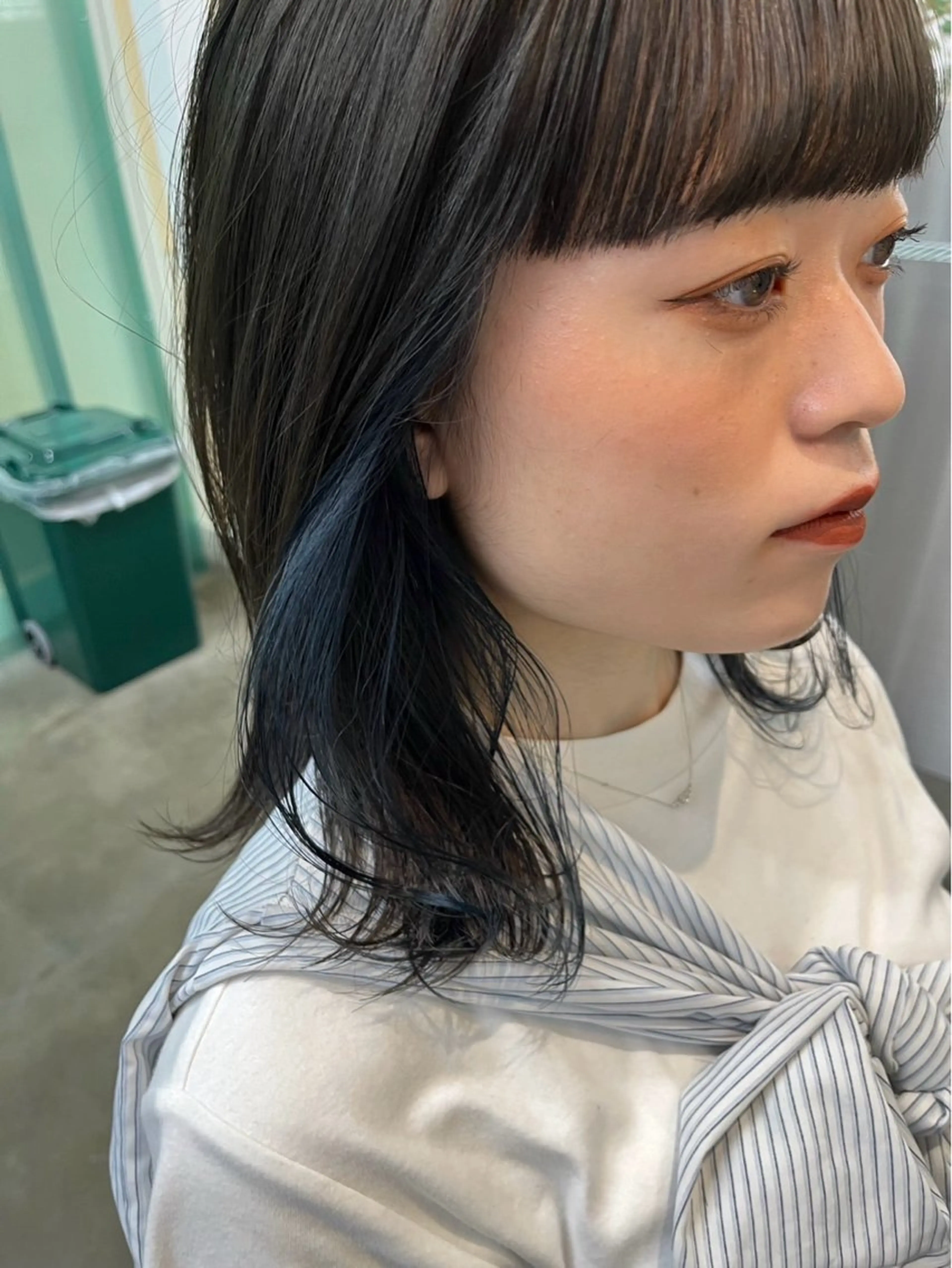 ミディアム カラー ブルーカラー インナーカラー ほのか/西大橋/ /堀江/四ツ橋のヘアスタイル