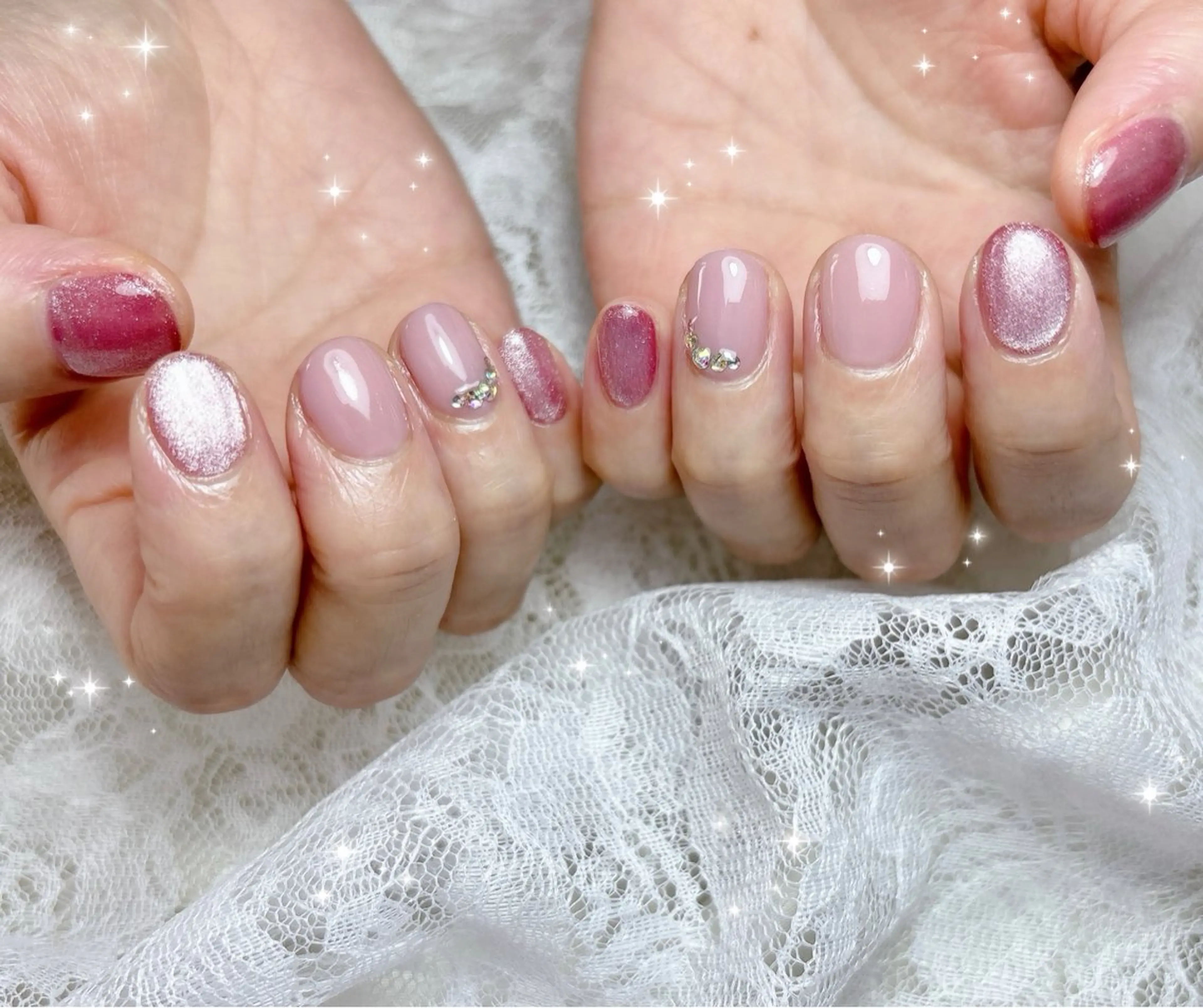 ネイル マグネットネイル ピンク ハンドネイル FLARE NAIL フレアネイルのネイルデザイン