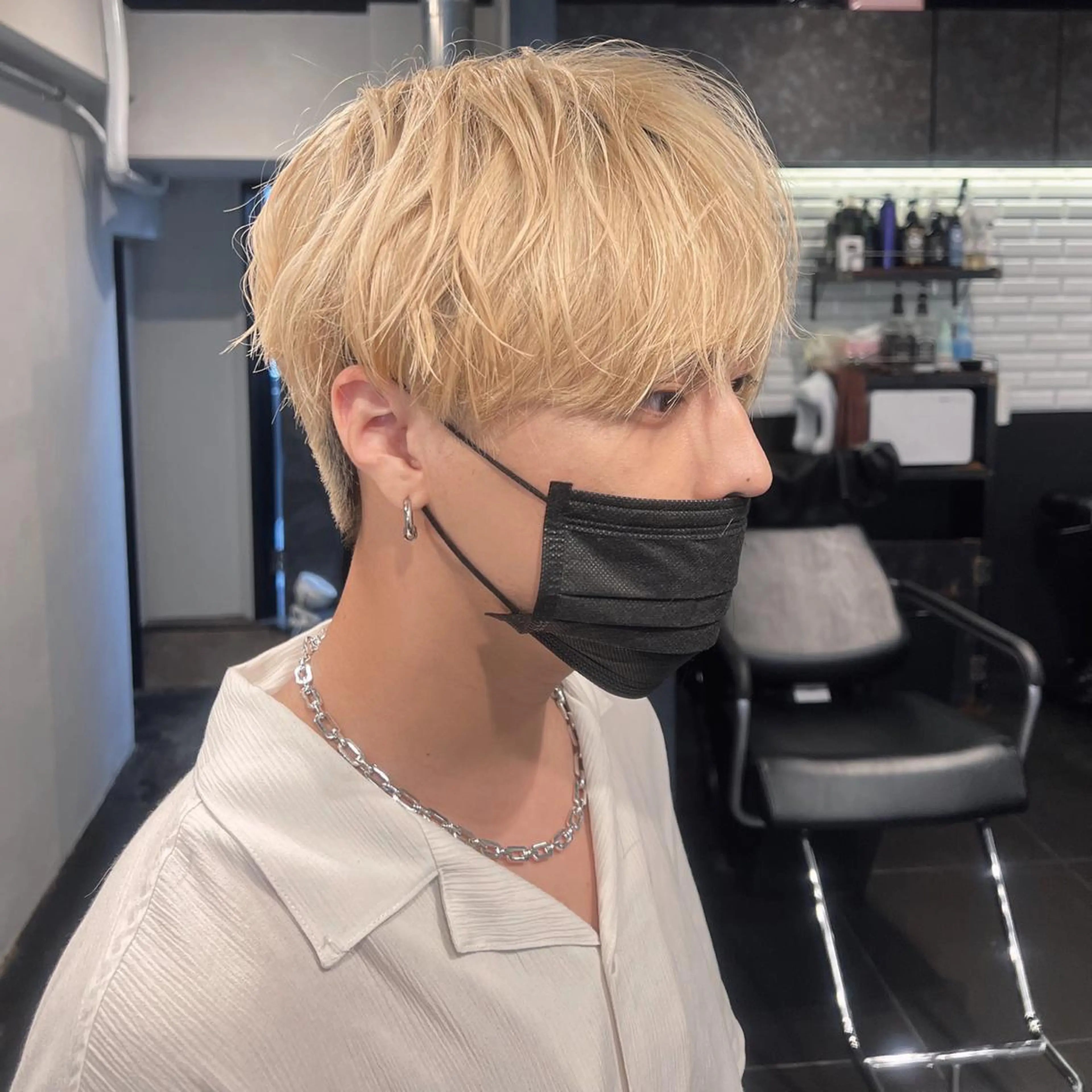 ショート カラー パーマ メンズ メンズブリーチ メンズ韓国風 韓国マッシュ マッシュ ブリーチ メンズ特化/パーマ/ メッシュ/竜成のヘアスタイル