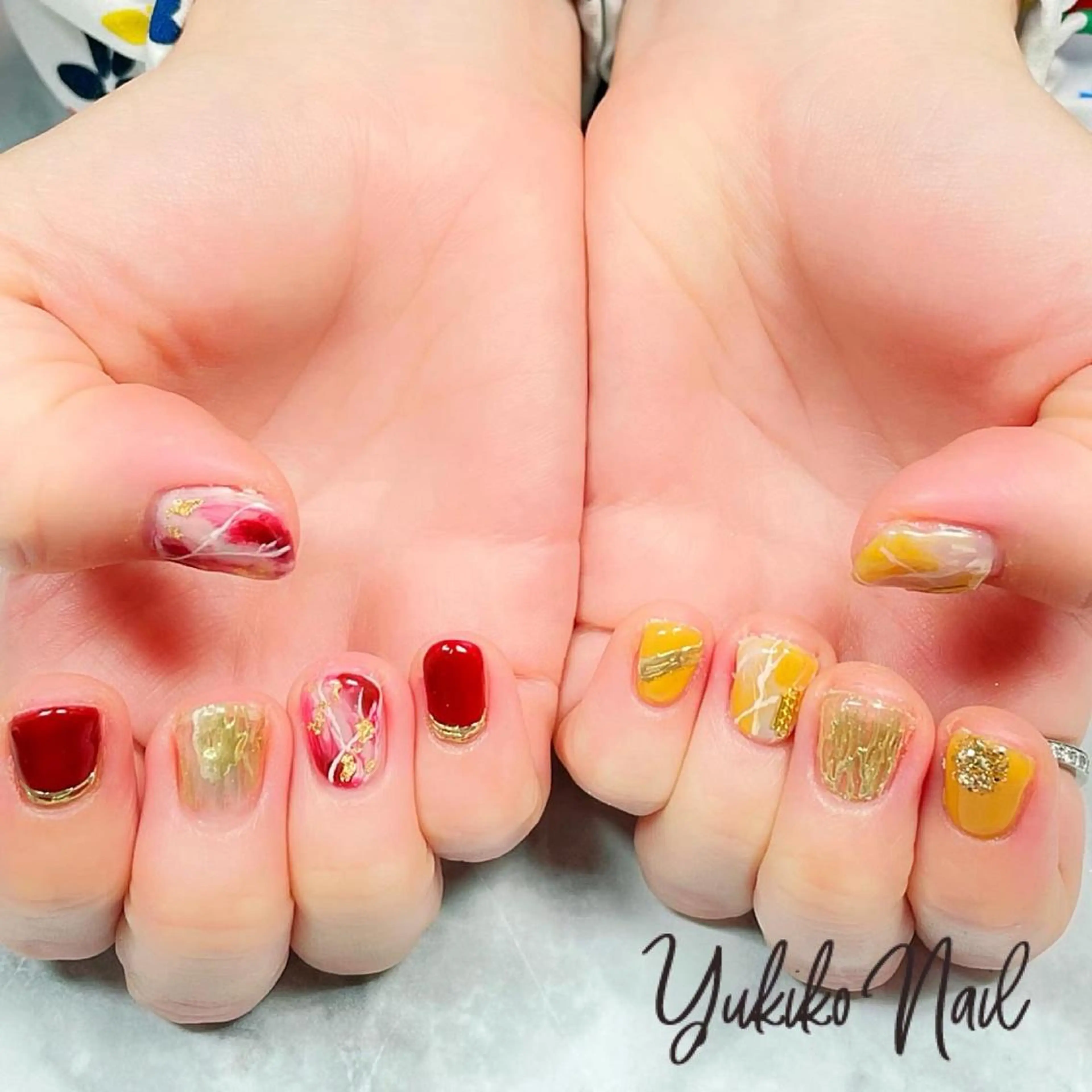 ネイル 大理石ネイル(マーブル) ミラーネイル 持ち込み ニュアンスネイル ハンドネイル ユキコ ネイルのネイルデザイン