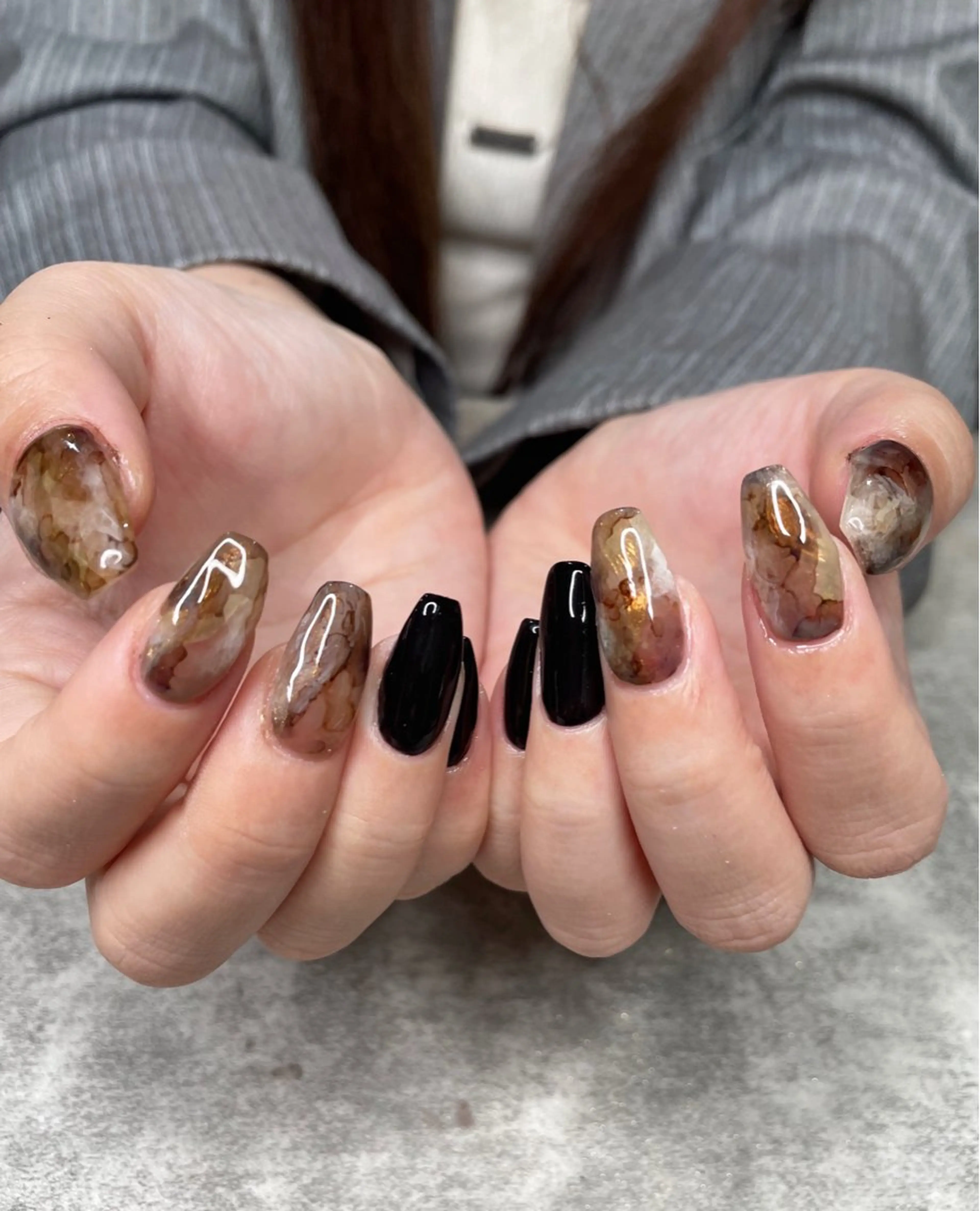 ネイル ブラウン ニュアンスネイル ハンドネイル ma riのネイルデザイン