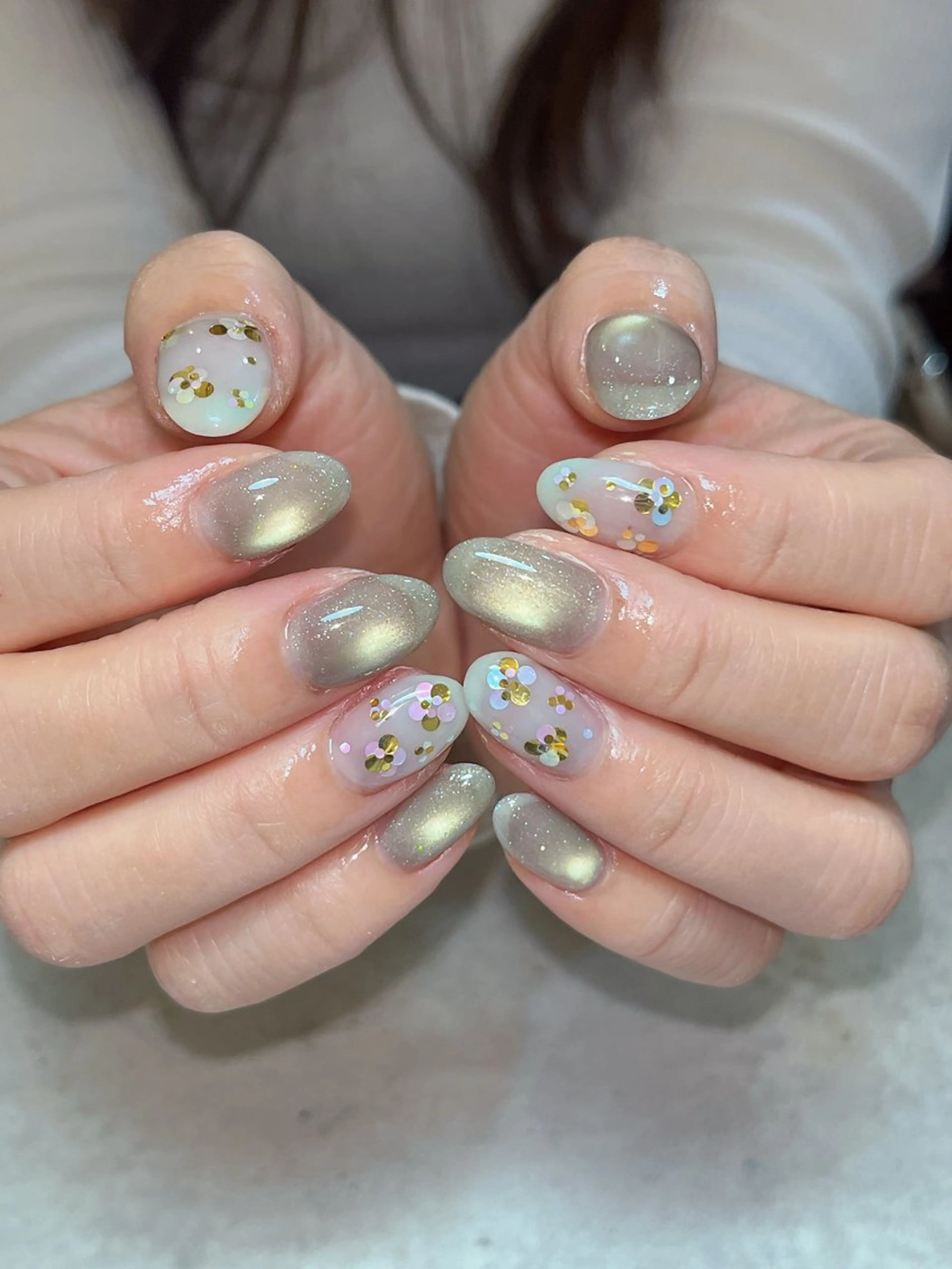 ネイル アートネイル グリーン マグネットネイル ハンドネイル r.nailBY α 大阪福島区/岸本🧸のネイルデザイン
