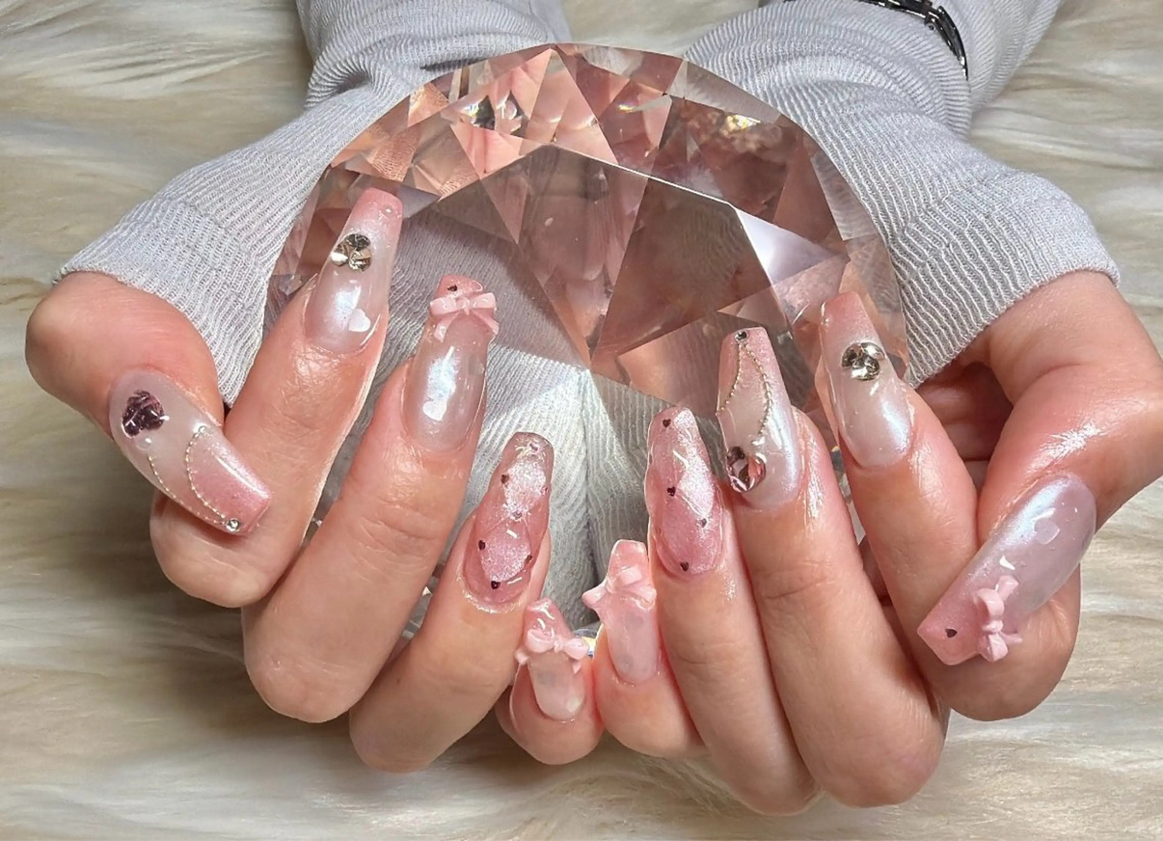 ネイル 長さ出し フラッシュネイル ジェルネイル グラデーション ハート Nail&eye Belire 新宿のネイルデザイン