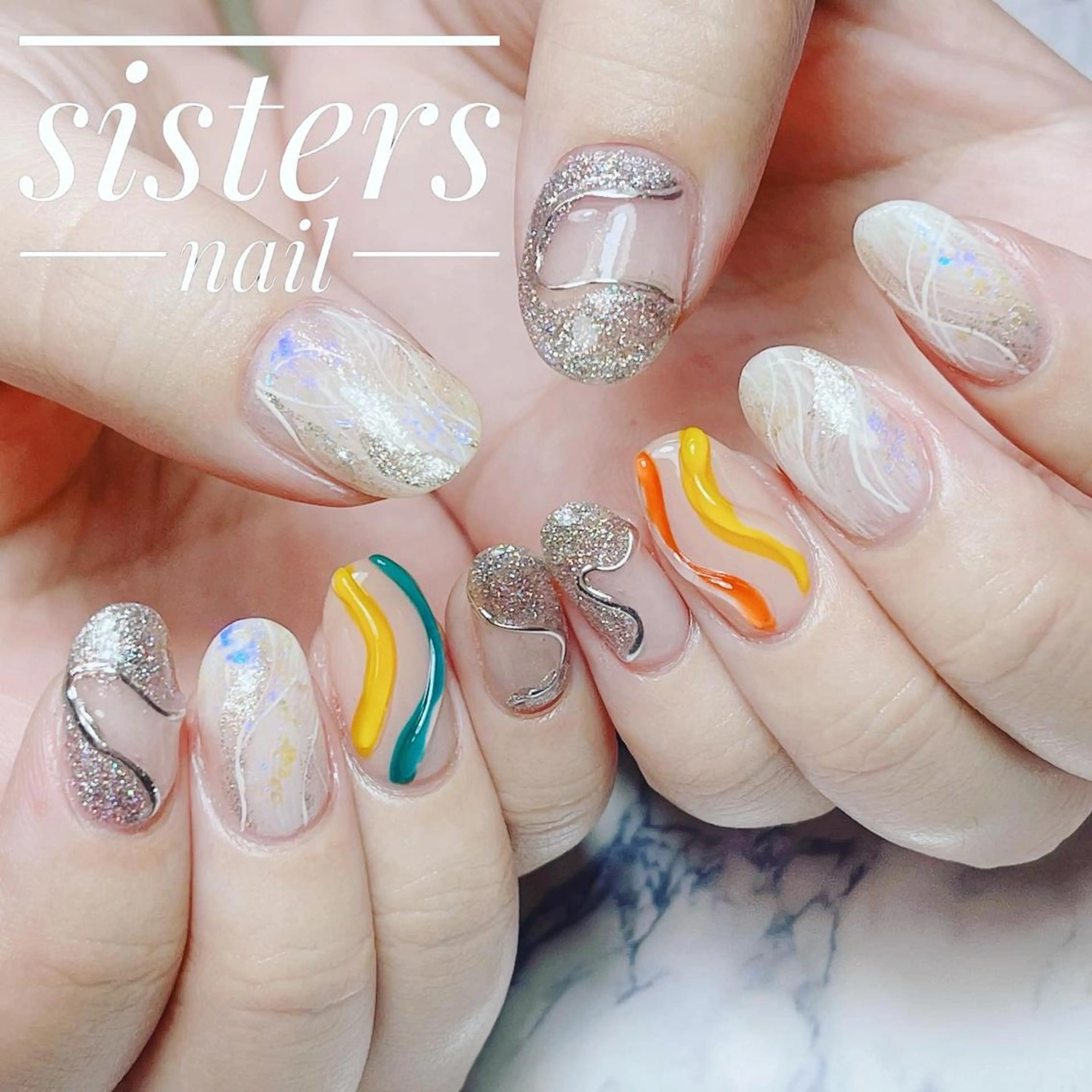 ネイル アートネイル ラメ(グリッター) ニュアンスネイル シルバー 夏ネイル sisters nail.fのネイルデザイン