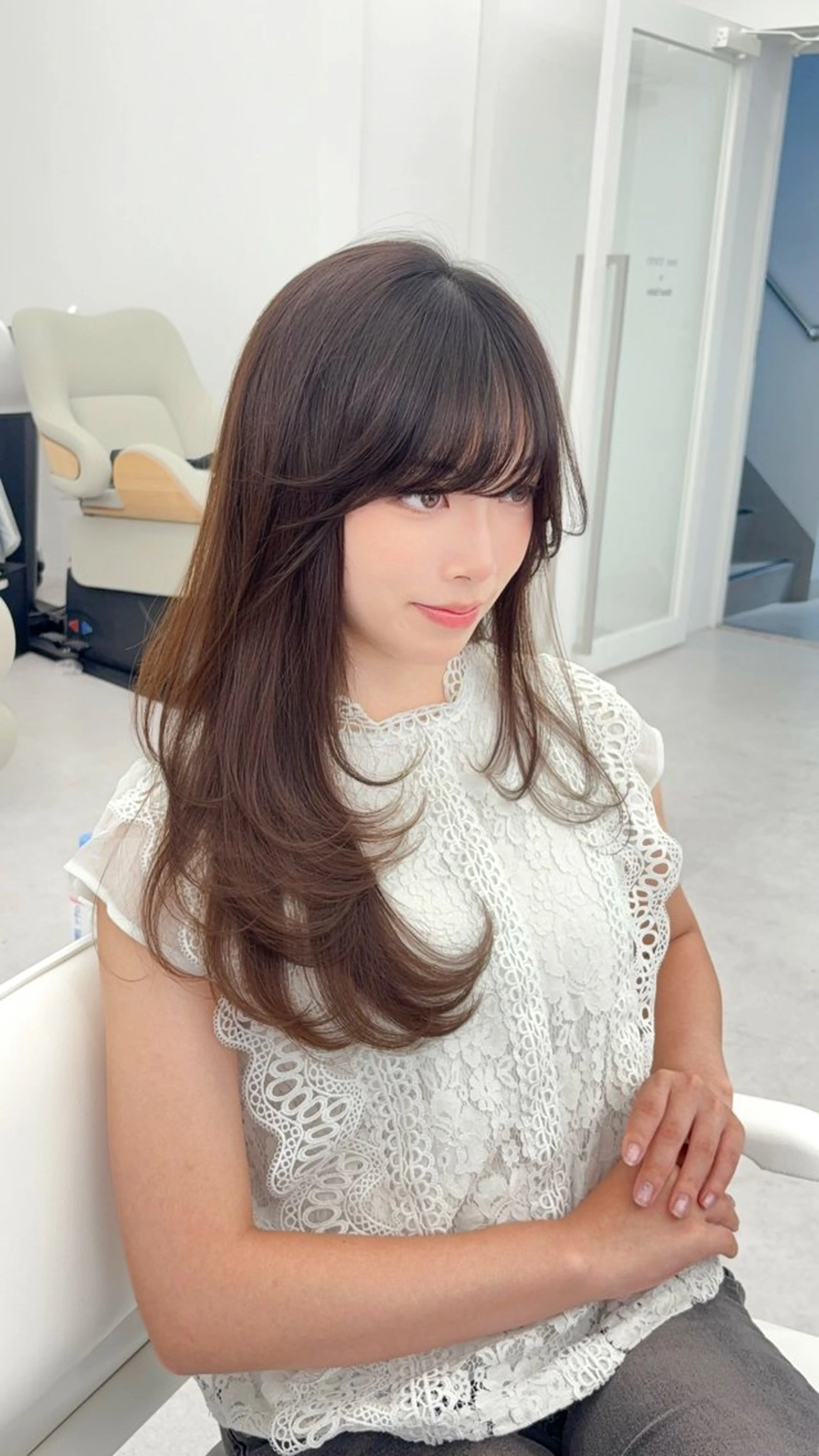 ロング カラー カット ヘアカラー トリートメント 韓国ヘア/レイヤー/ 顔まわり足立遥奈のヘアスタイル
