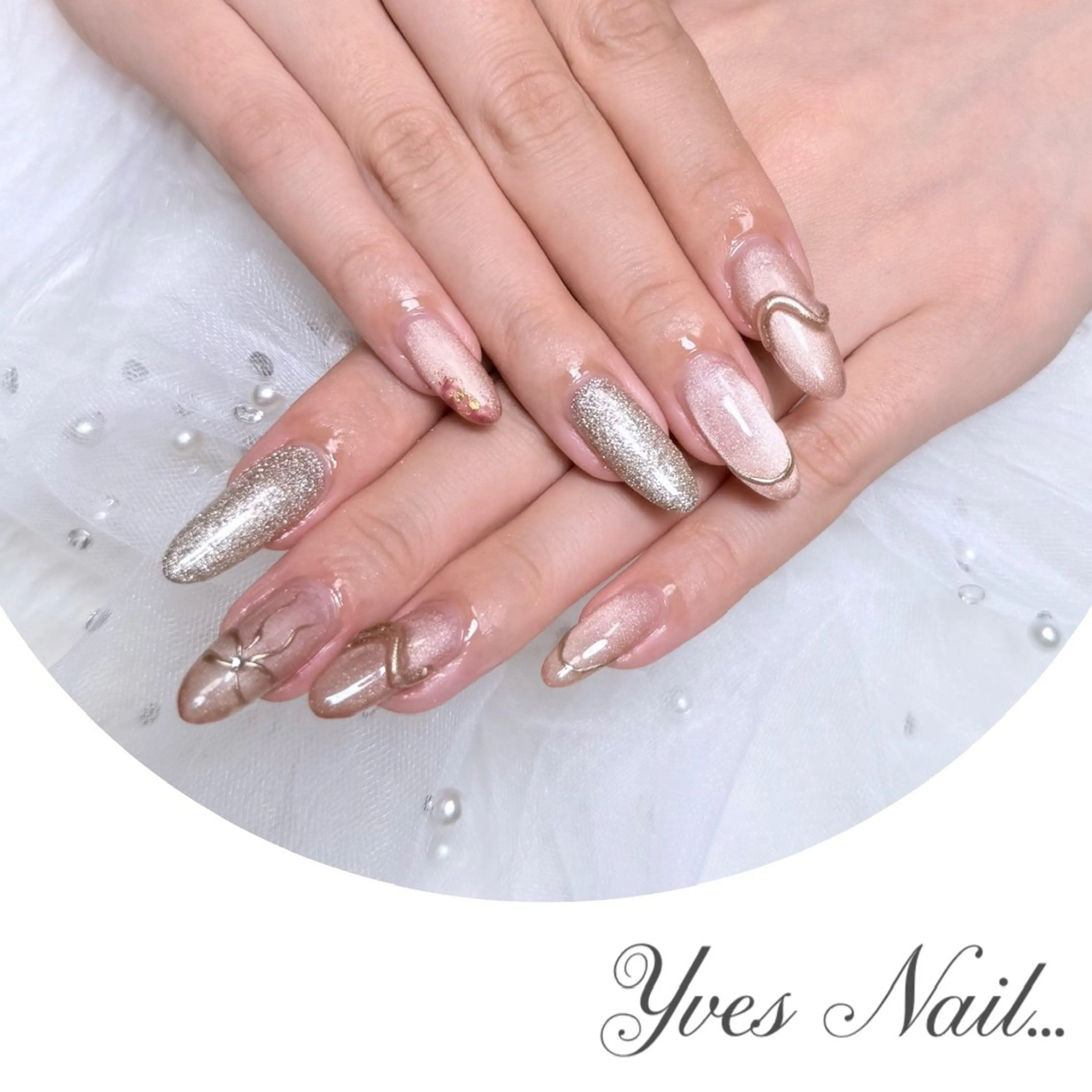 ネイル ラメ(グリッター) マグネットネイル リボン シンプルネイル ハンドネイル kanno yのネイルデザイン