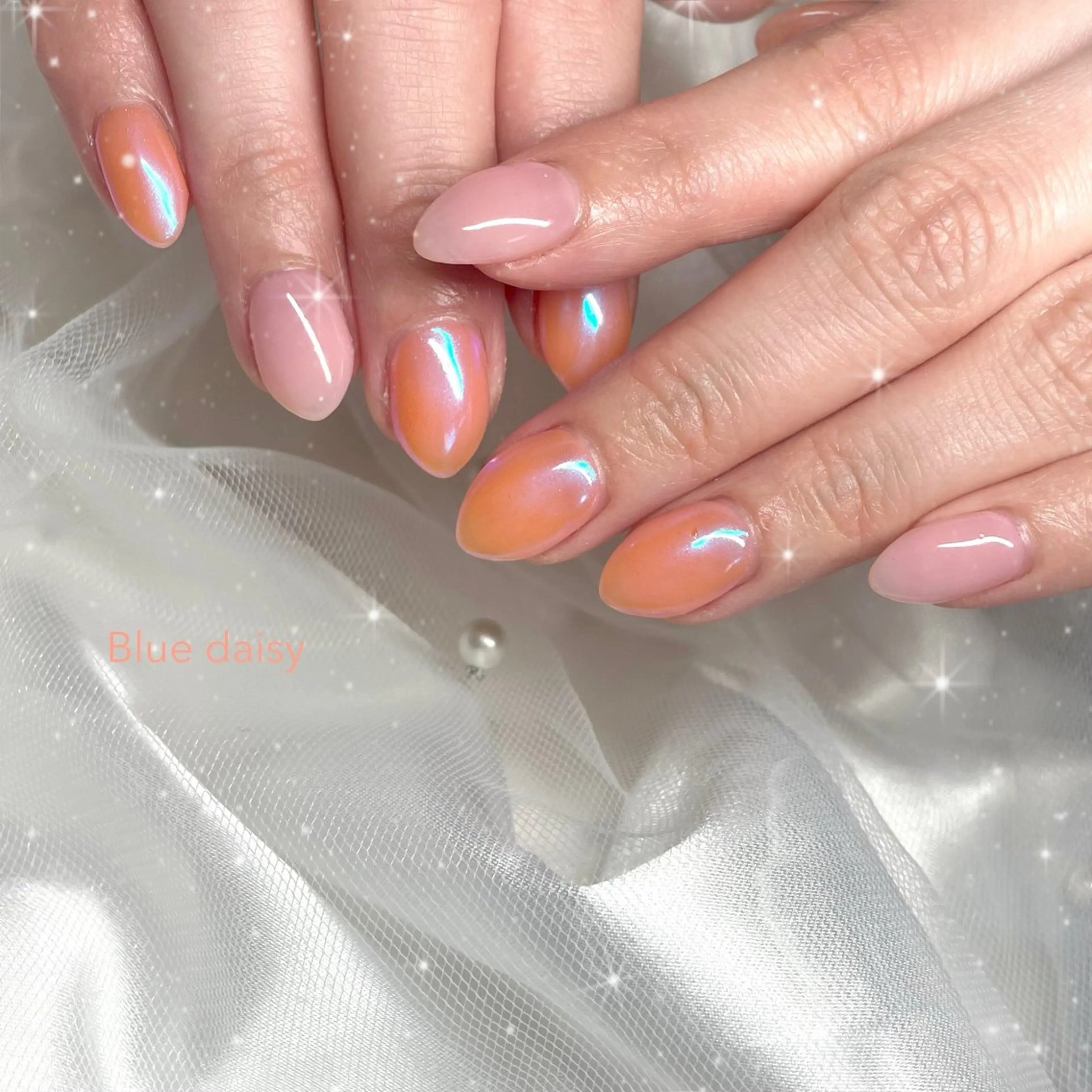 ネイル 春ネイル ハンドネイル Blue daisy 栄本店のネイルデザイン