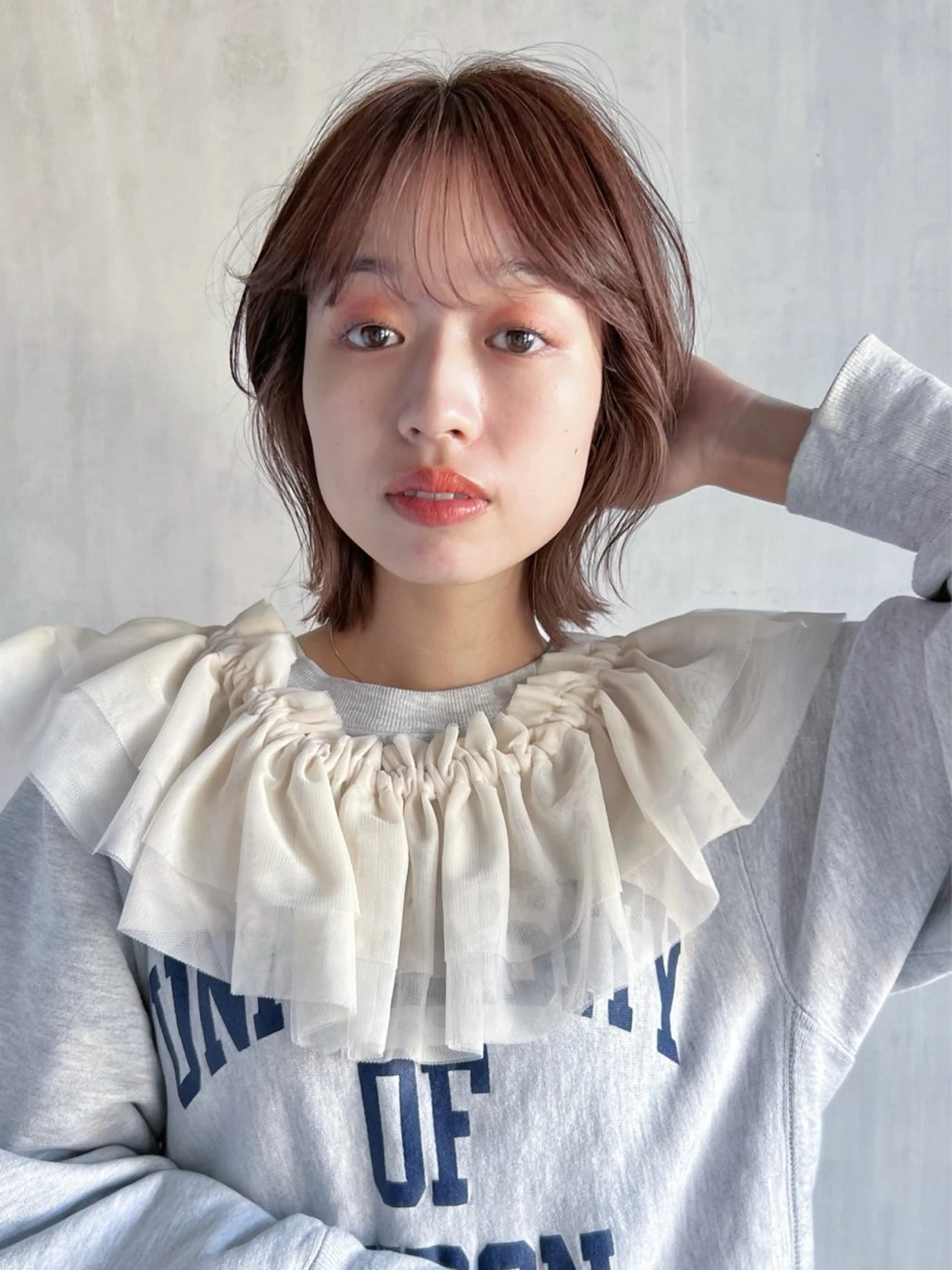 ショート カラー デザインカラー ボブ くびれヘア レイヤーカット シースルーバング カット ヘアカラー トリートメント メンズパーマ/フェ ザーパーマ/古川晴輝のヘアスタイル