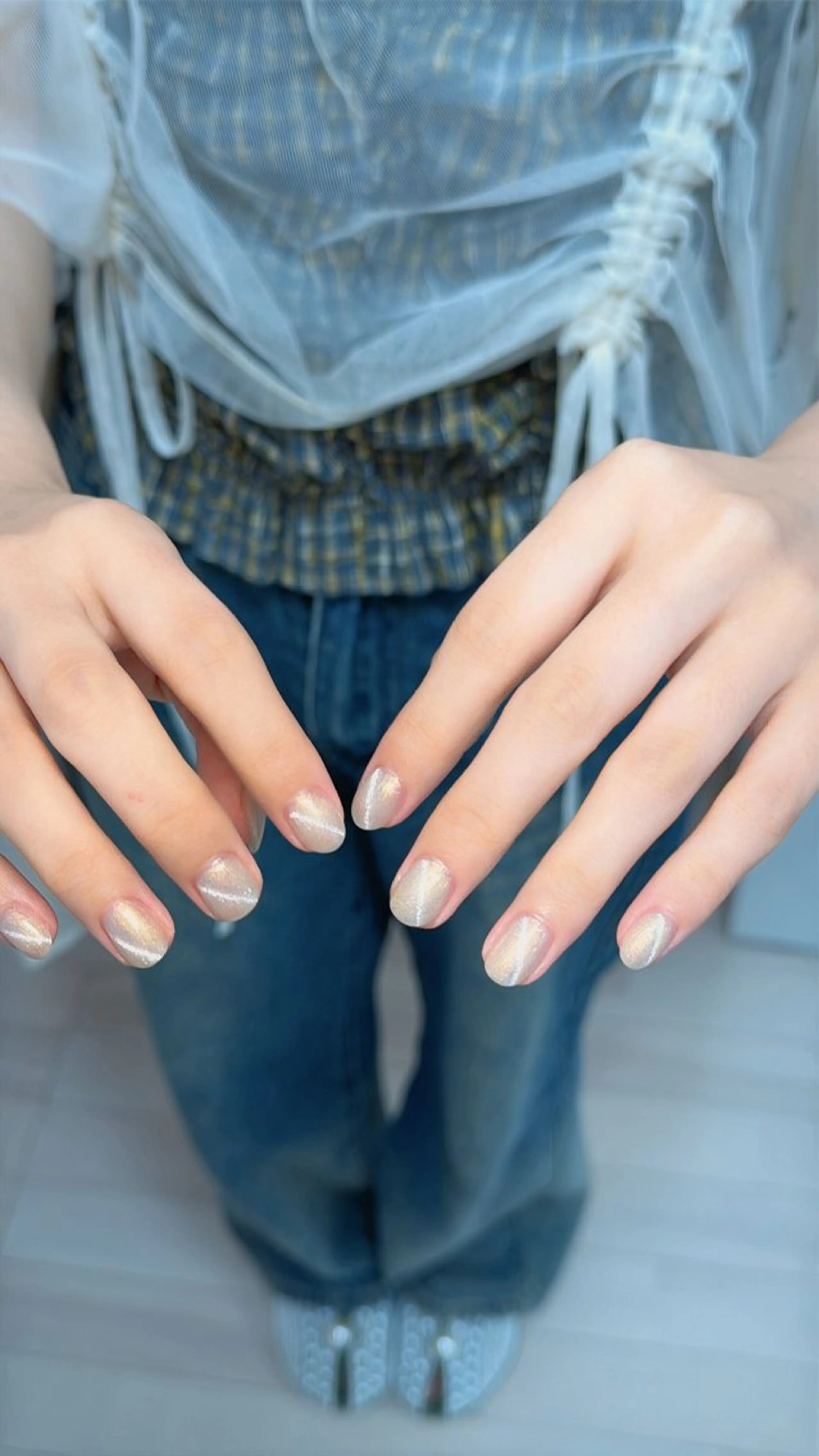 ネイル アートネイル オーロラネイル チークネイル フレンチネイル ガラスフレンチ ハンドネイル 🎀YooLi Nail salonのネイルデザイン