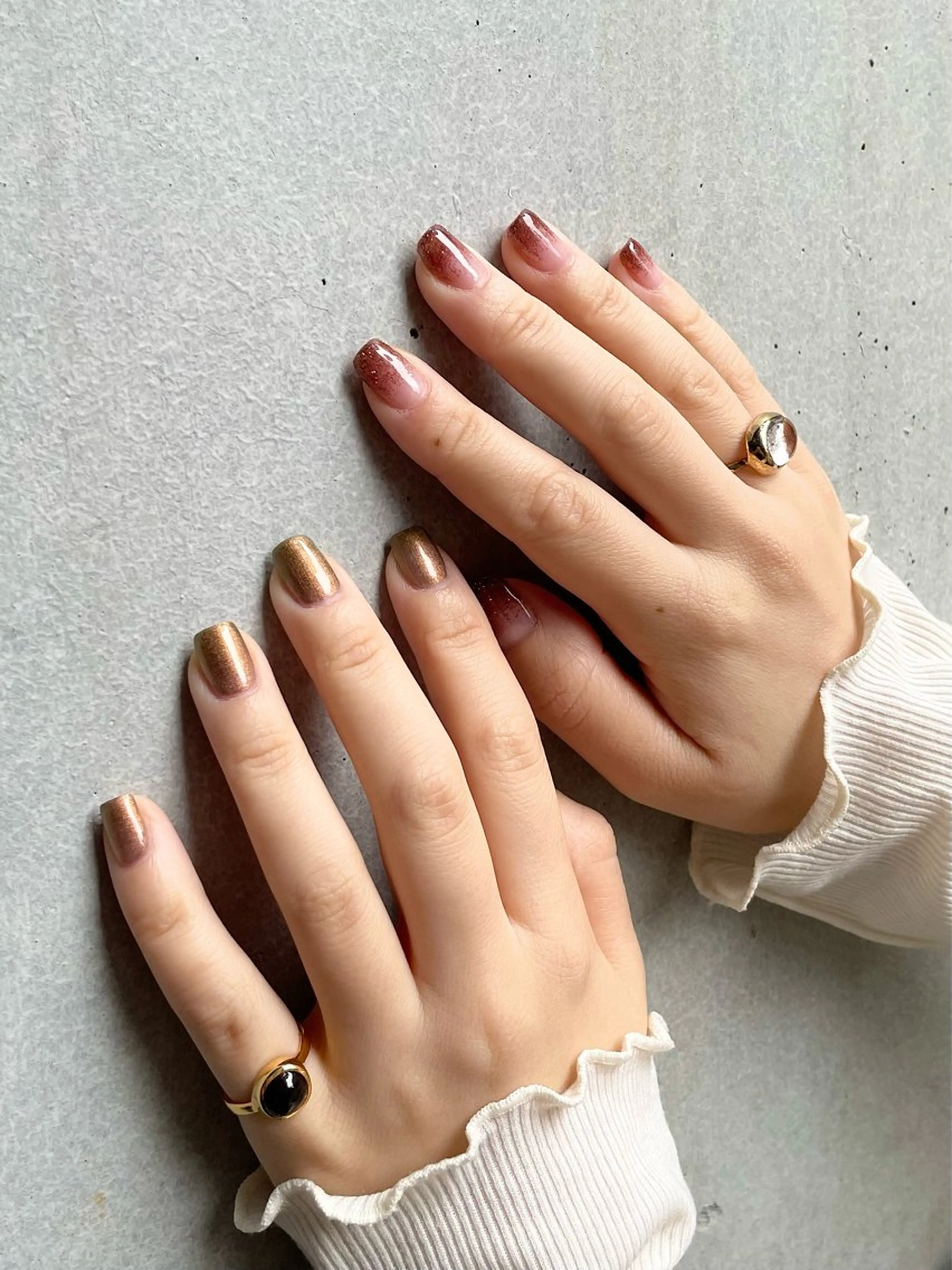 ネイル ブラウン フラッシュネイル グラデーション キラキラネイル nailsalon amity🌿池田のネイルデザイン