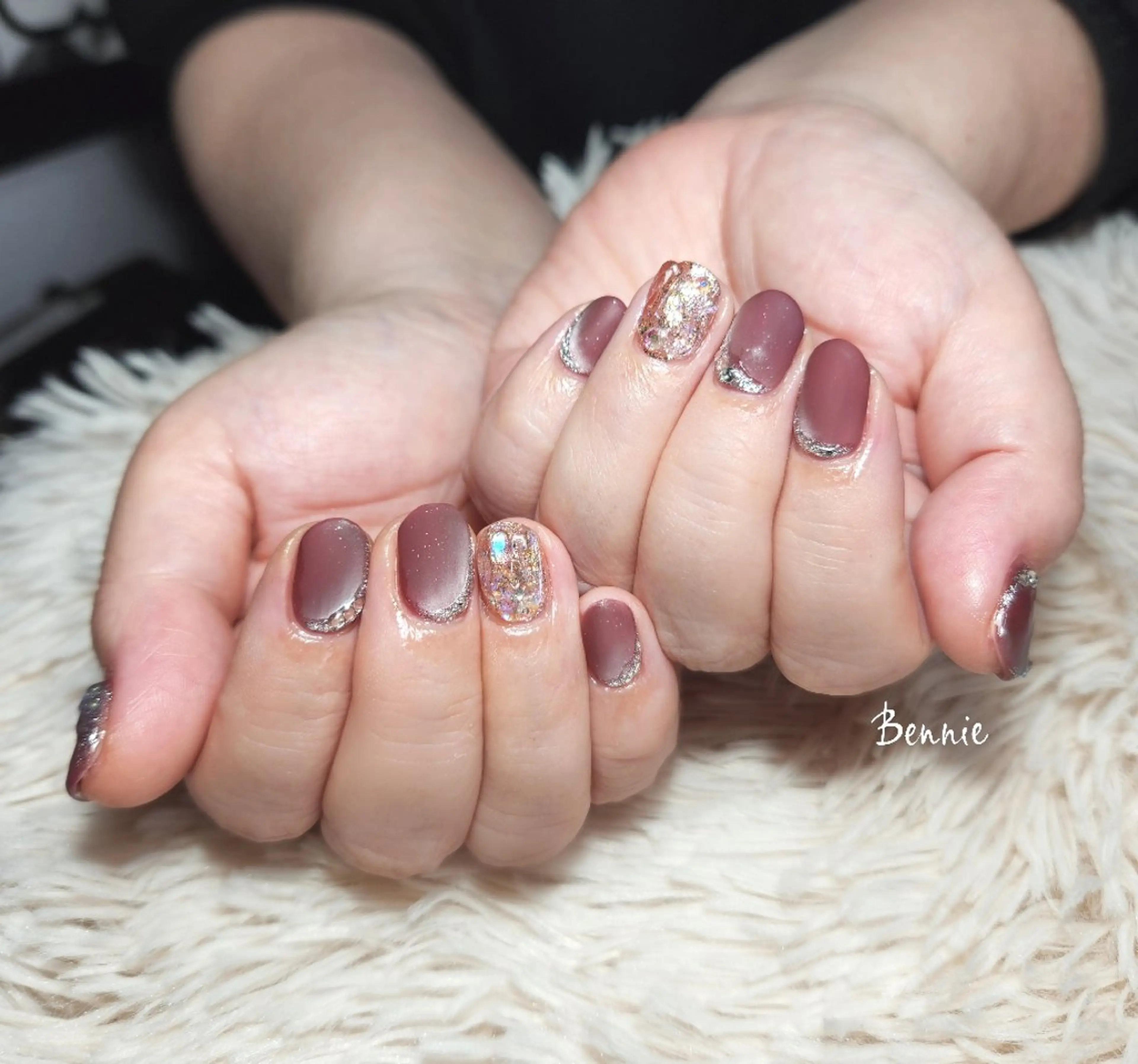 ネイル ブラウン キラキラネイル ラメ(グリッター) マグネットネイル マットネイル   BENNIEのネイルデザイン