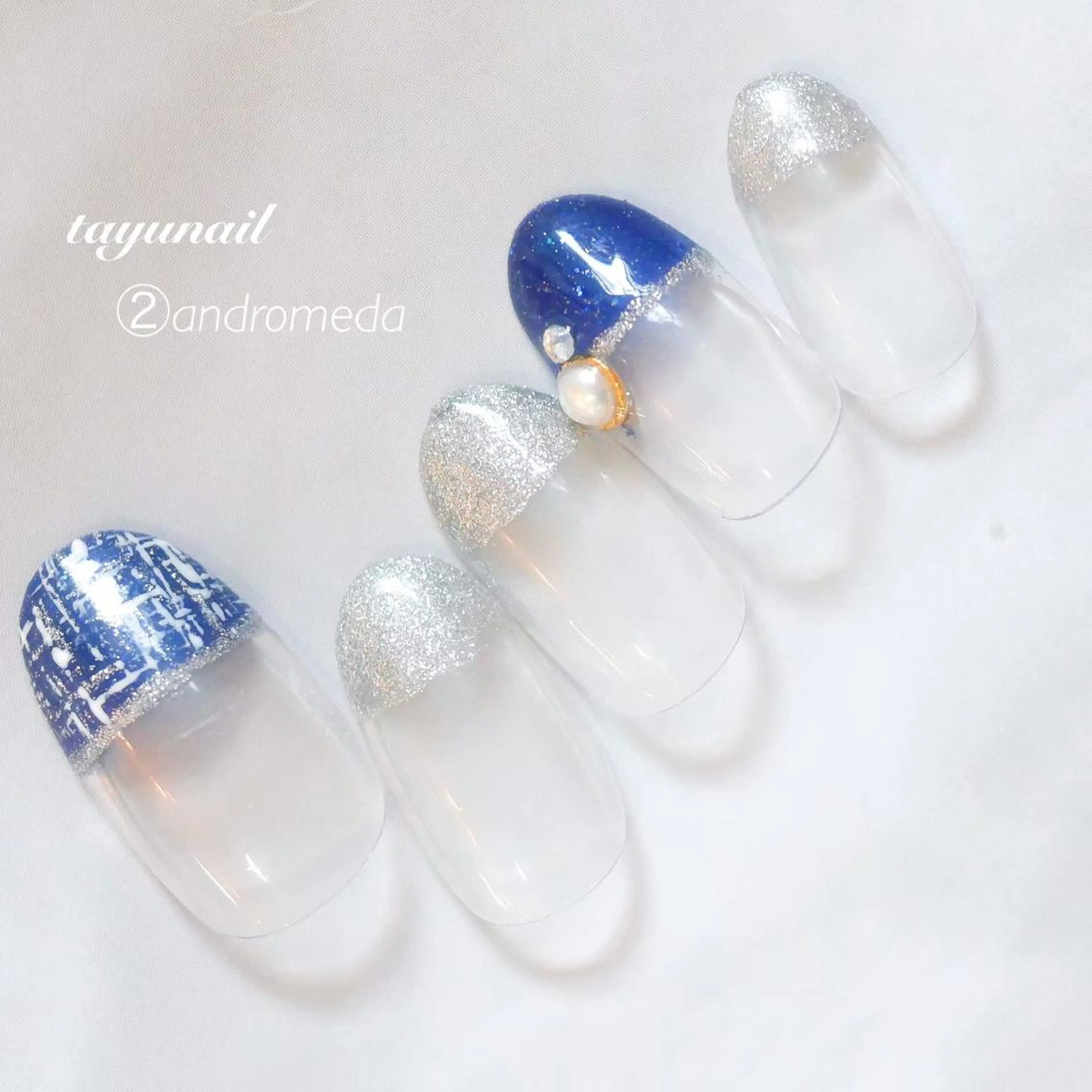 ネイル アートネイル ブルー フレンチネイル ジェルネイル ニュアンスネイル ネイルサロン 【たゆnail】のネイルデザイン