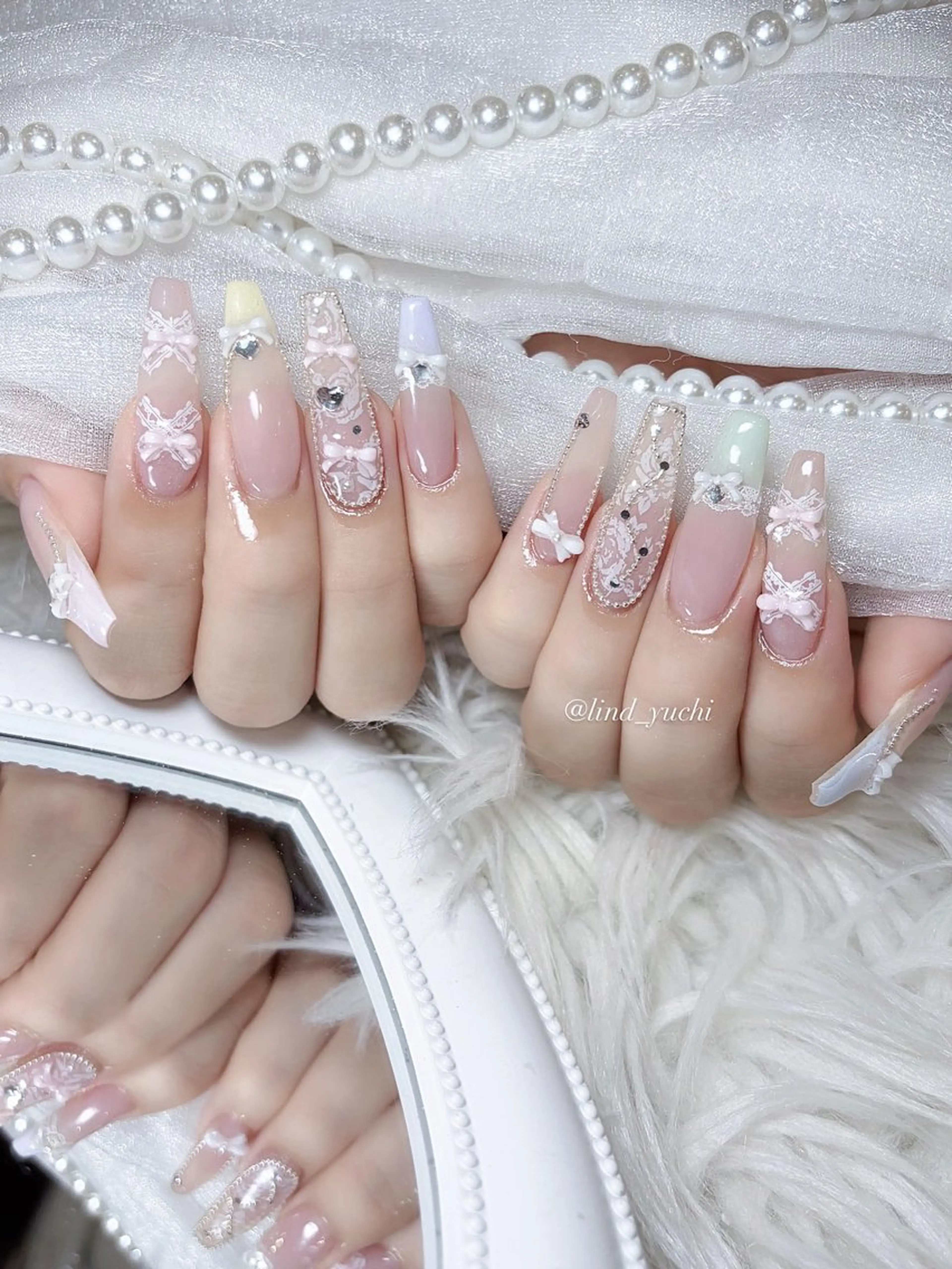 ネイル アートネイル リボン Lind 天王寺 ゆち🎀のネイルデザイン