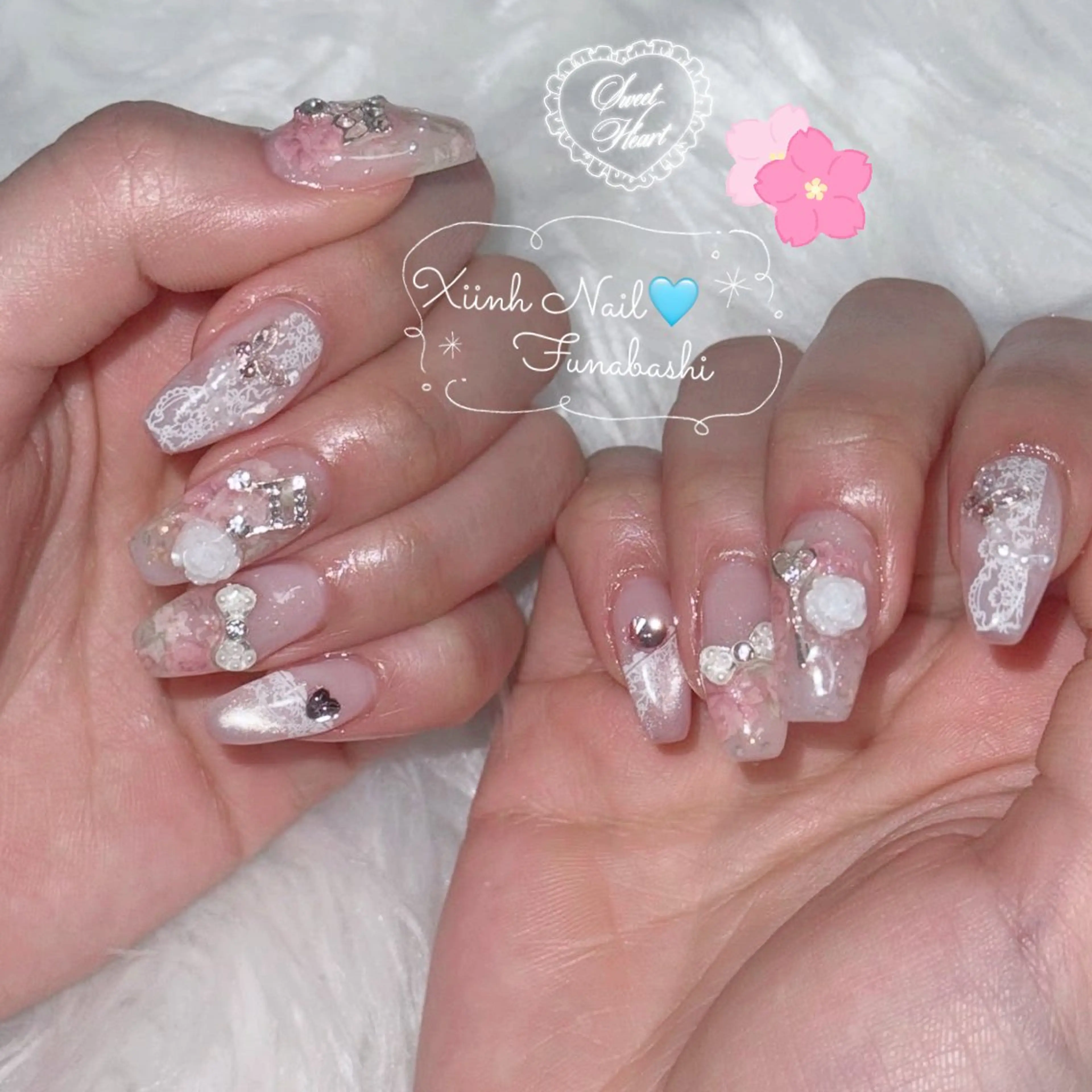 ネイル チークネイル 桜ネイル 長さ出し フットネイル ジェルネイル ハンドネイル XIINH NAIL SALONのネイルデザイン