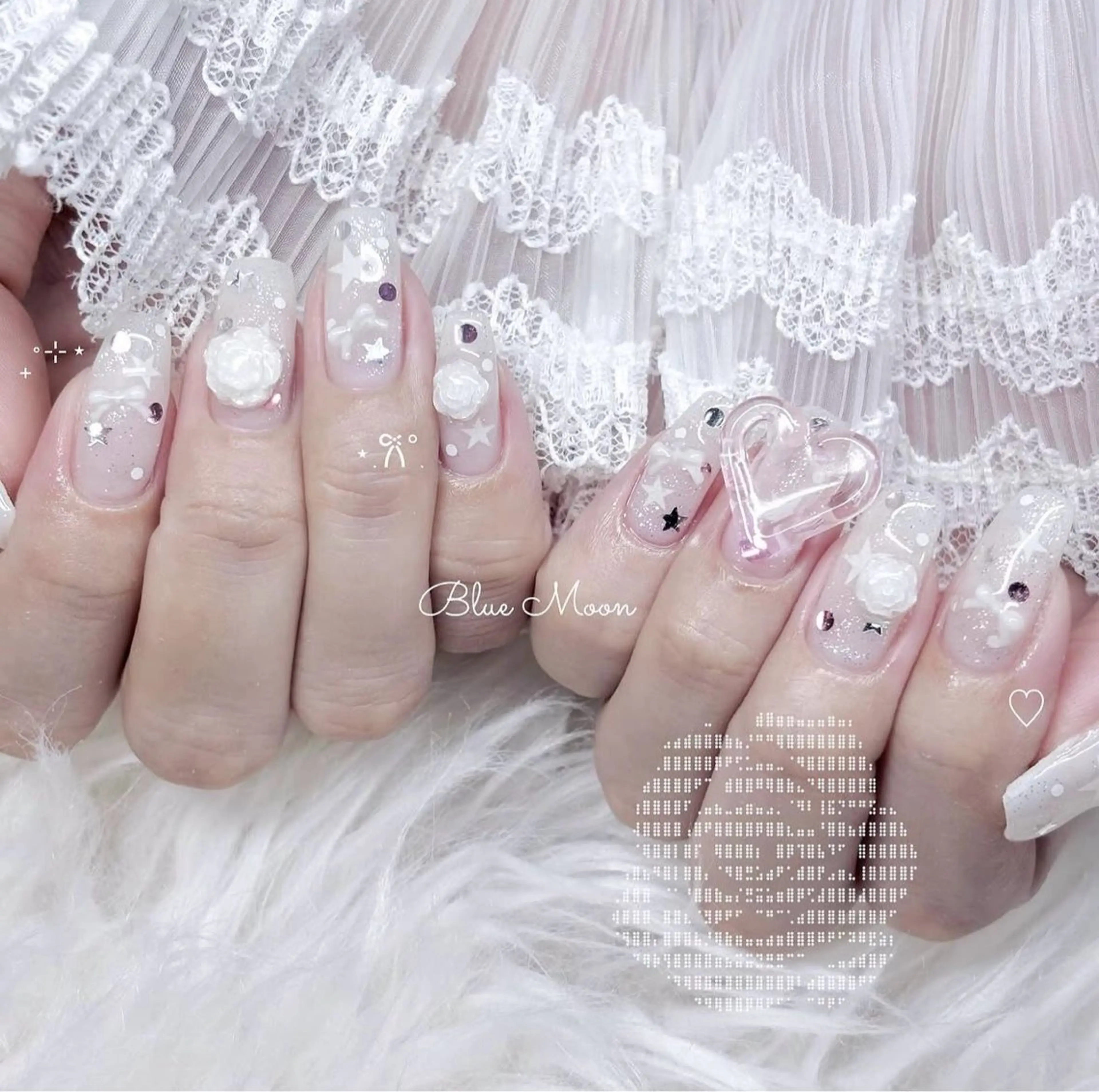 ネイル ハート リボン ハンドネイル フットネイル ハンドケア nail salon Blue Moonのネイルデザイン