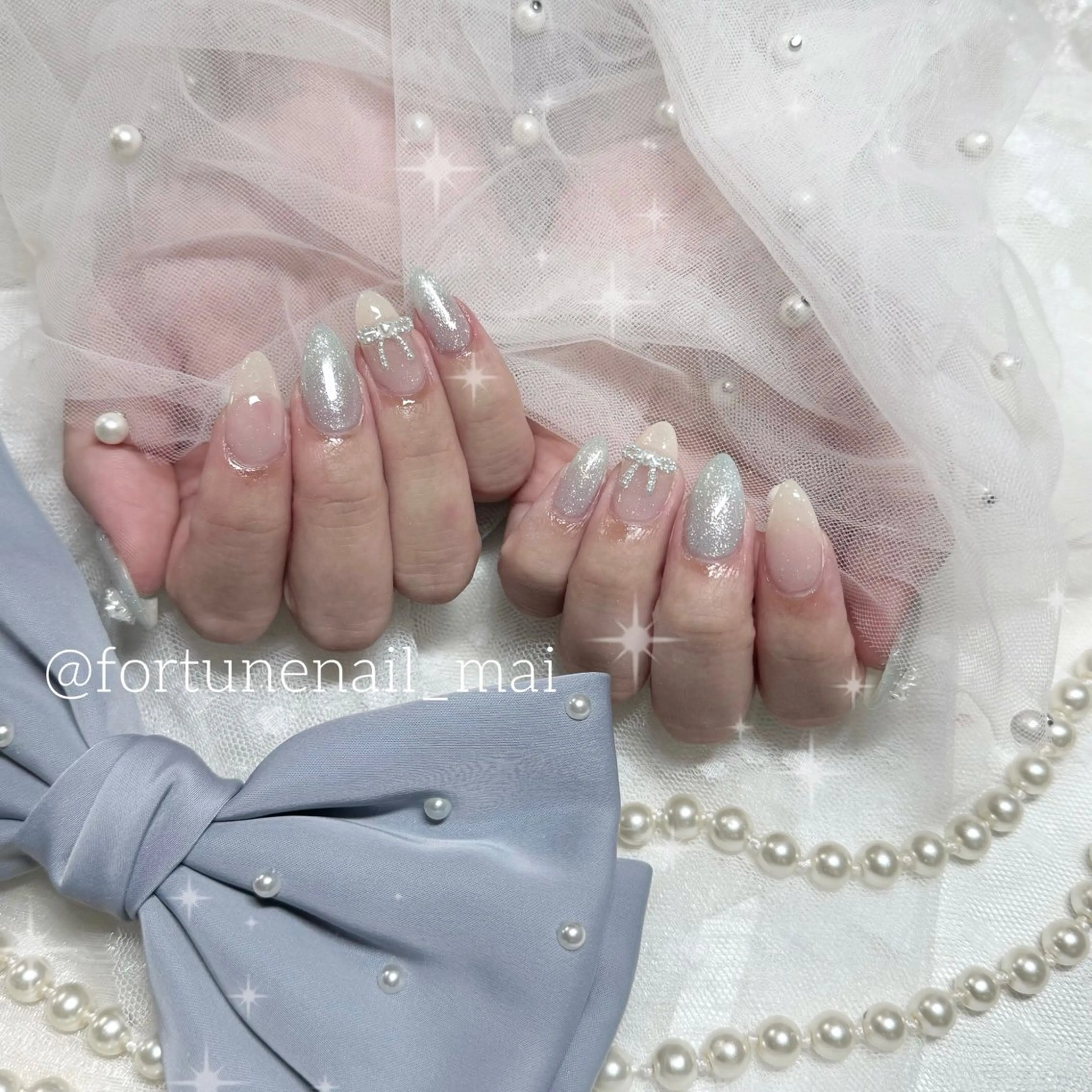 ネイル 水色 ハンドネイル 🎀Mai 🎀✩.*のネイルデザイン