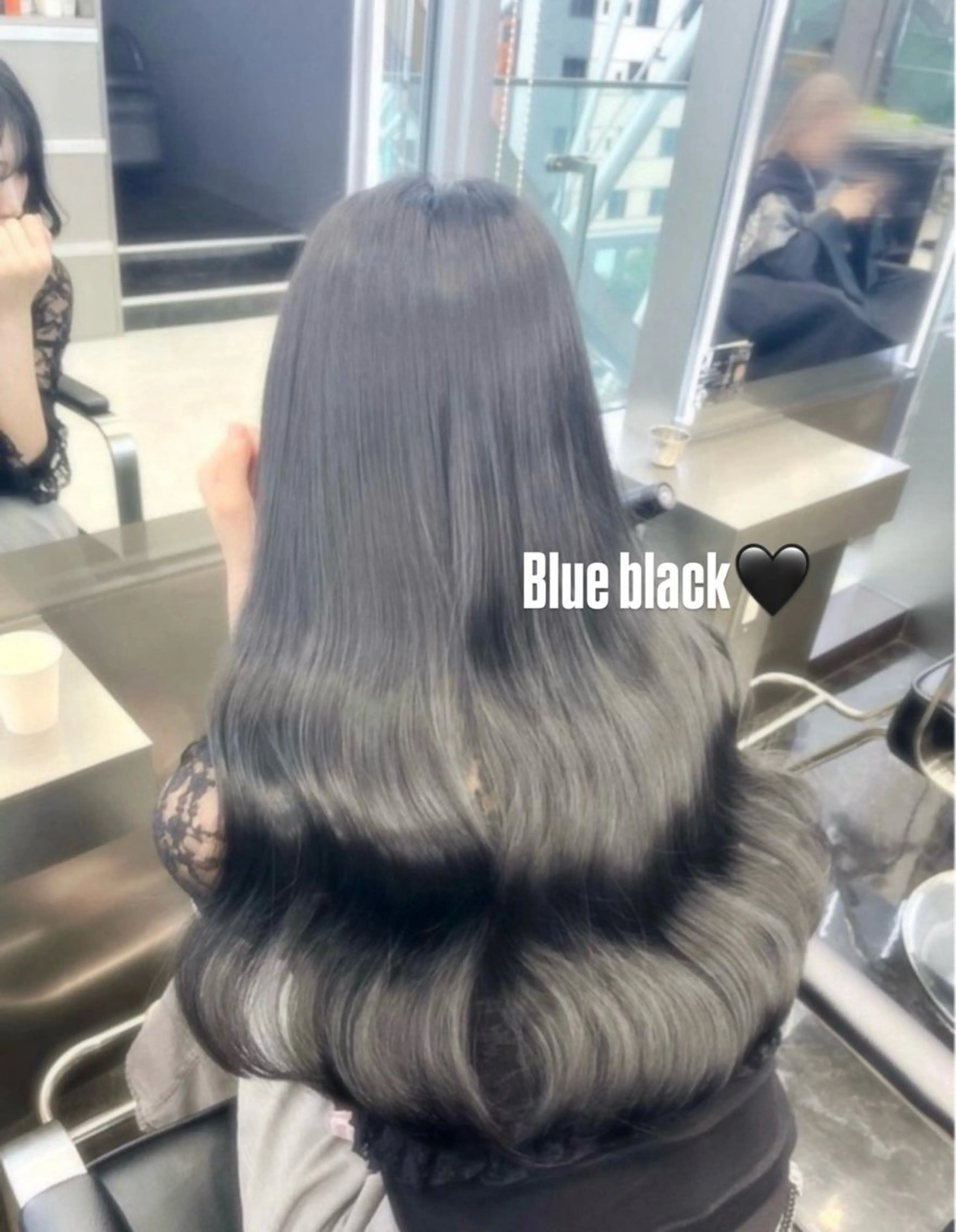 ロング カラー 黒髪 ブルーカラー ブルーブラック 透明感カラー ケアブリーチ/透明感 カラー🤍YURIAのヘアスタイル