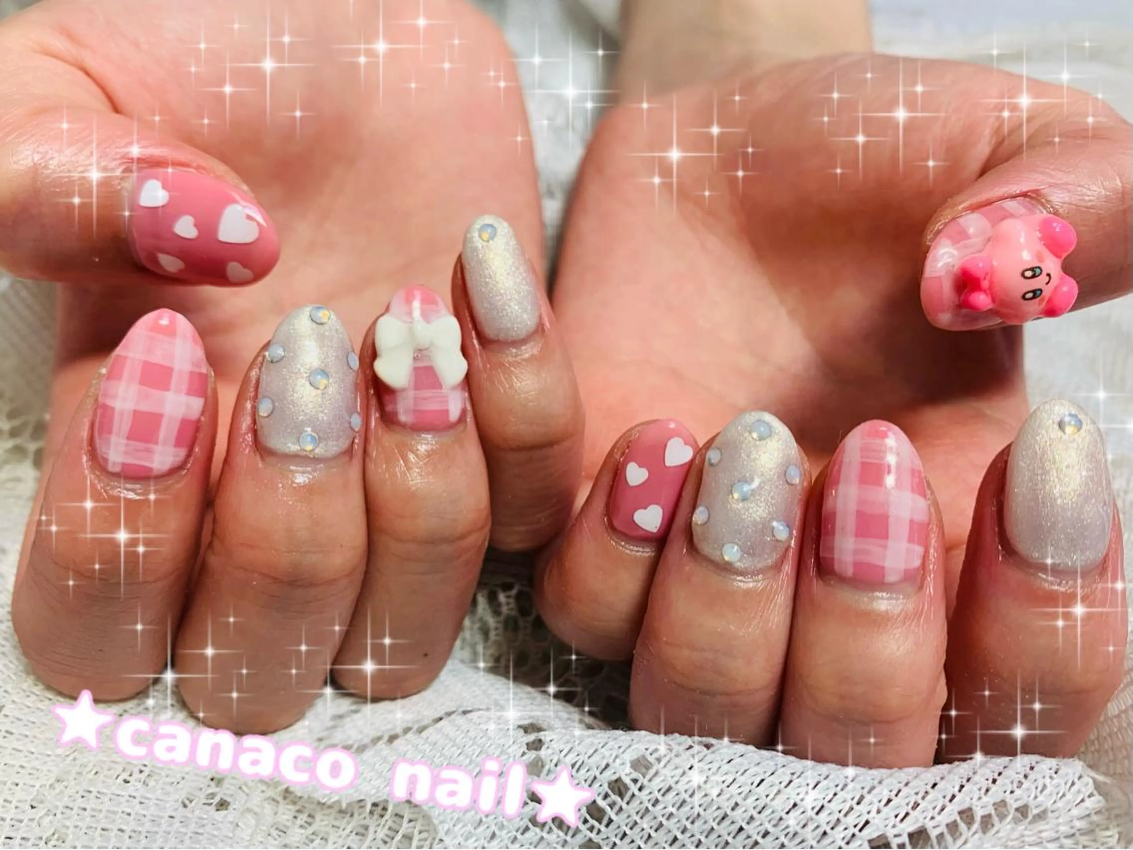 ネイル アートネイル ジェルネイル ガーリー パラジェル ピンク ハンドネイル ハンドケア ベテランネイル cnc nailのネイルデザイン