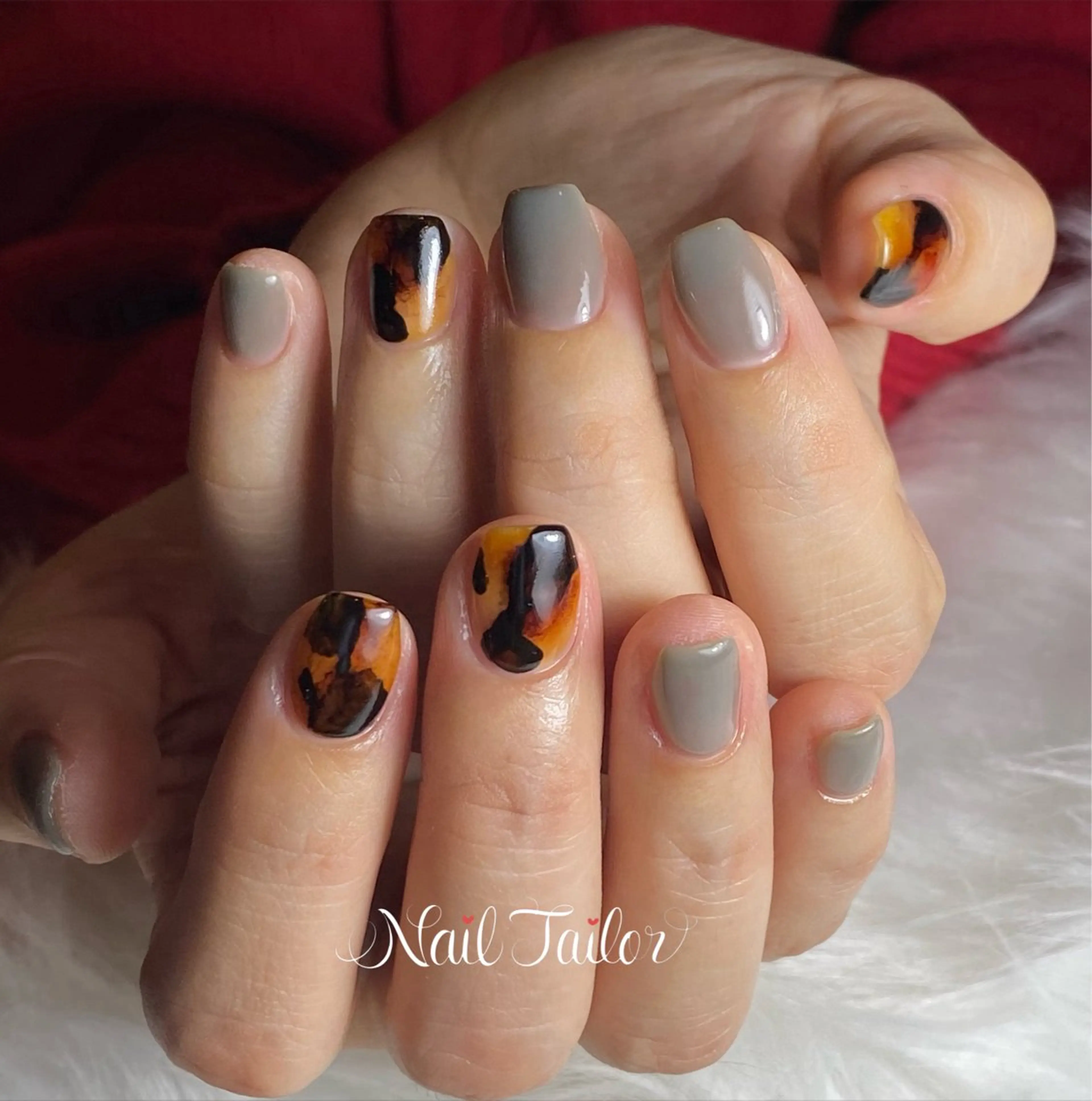 ネイル アートネイル べっ甲ネイル ジェルネイル グリーン ホログラムネイル ハンドネイル NailTailor ネイルテイラーのネイルデザイン